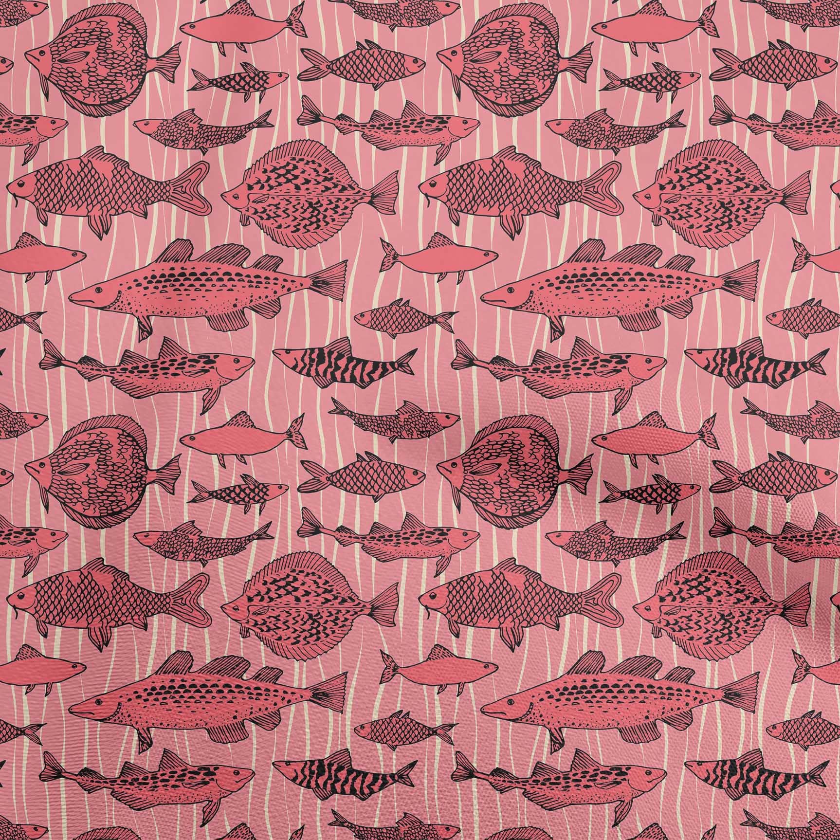 oneOone Georgette Viscose Fabric - Medium Pink Ocean Fish Print Dress Material - 42 Inch Wide by The Yard | Perfect for Summer Dresses, Blouses & DIY Fashion Projects