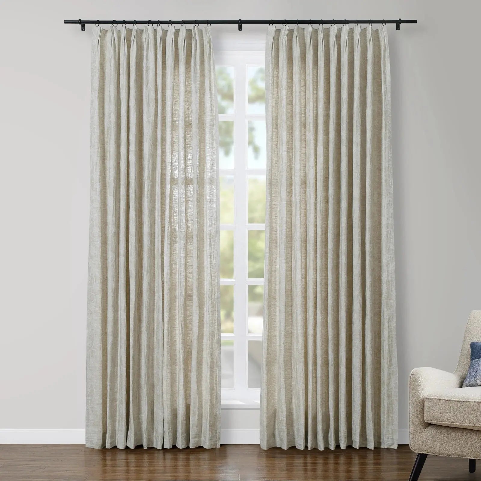 Luxury 100% Linen Jacquard Pleated Curtains - Blackout Drapes for Living Room, Bedroom & Dining Room - Elegant Home Decor for Windows