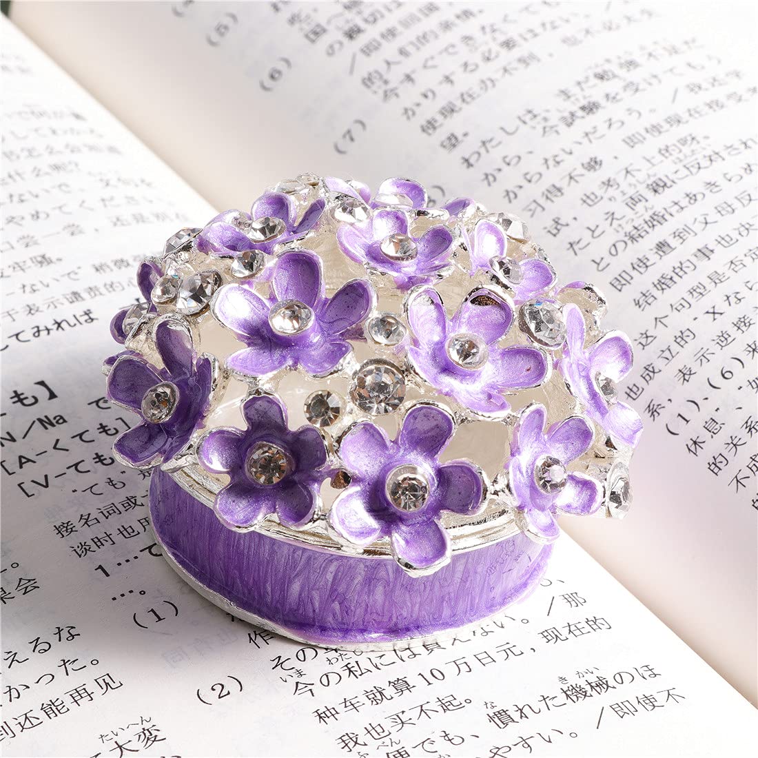 Waltz&F Purple Floral Hinged Trinket Jewelry Box - Handmade Ring Holder & Table Centerpiece Decor for Wedding, Bridal Shower, Home Display