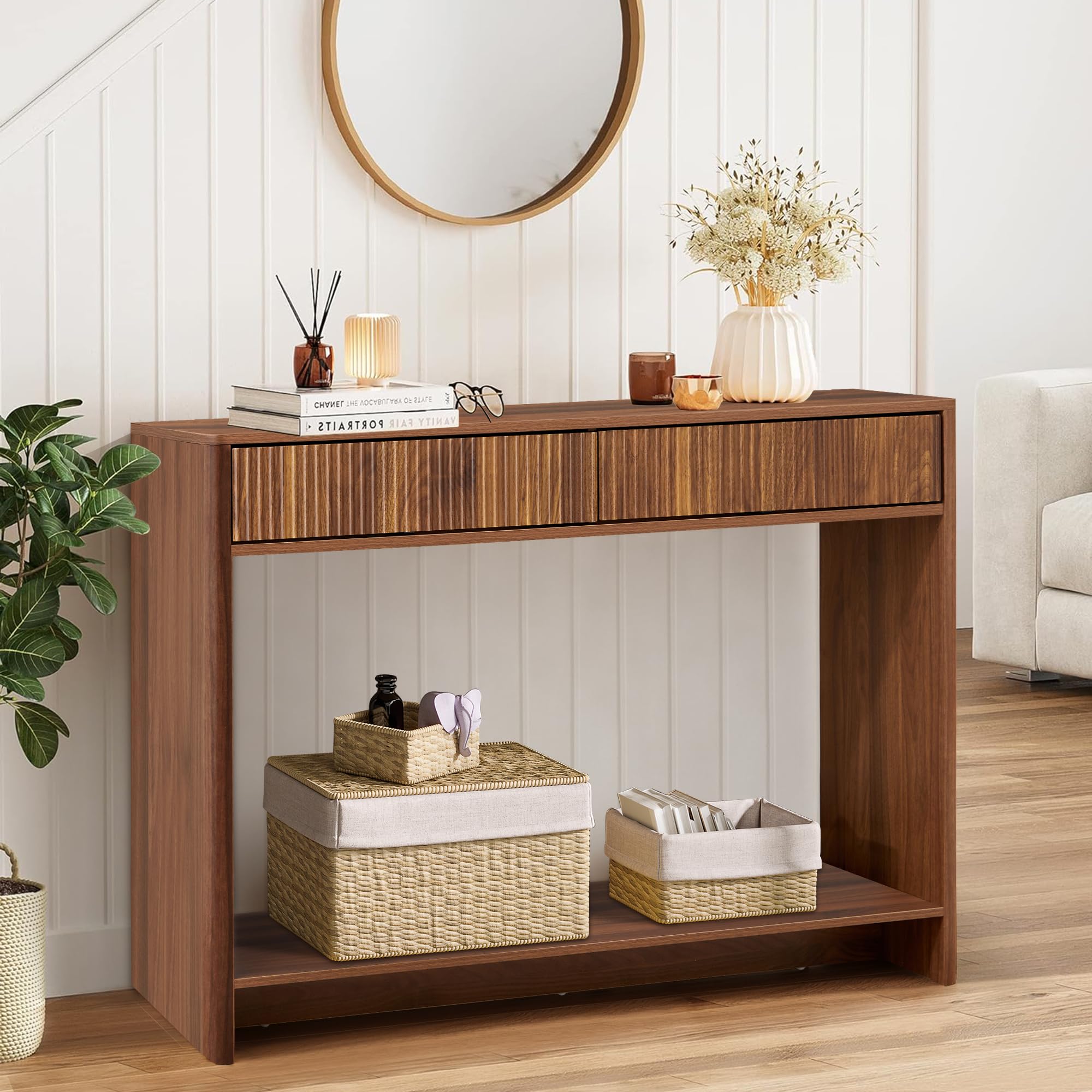 Mid Century Modern Entryway Console Table with Storage Drawers - 43.3