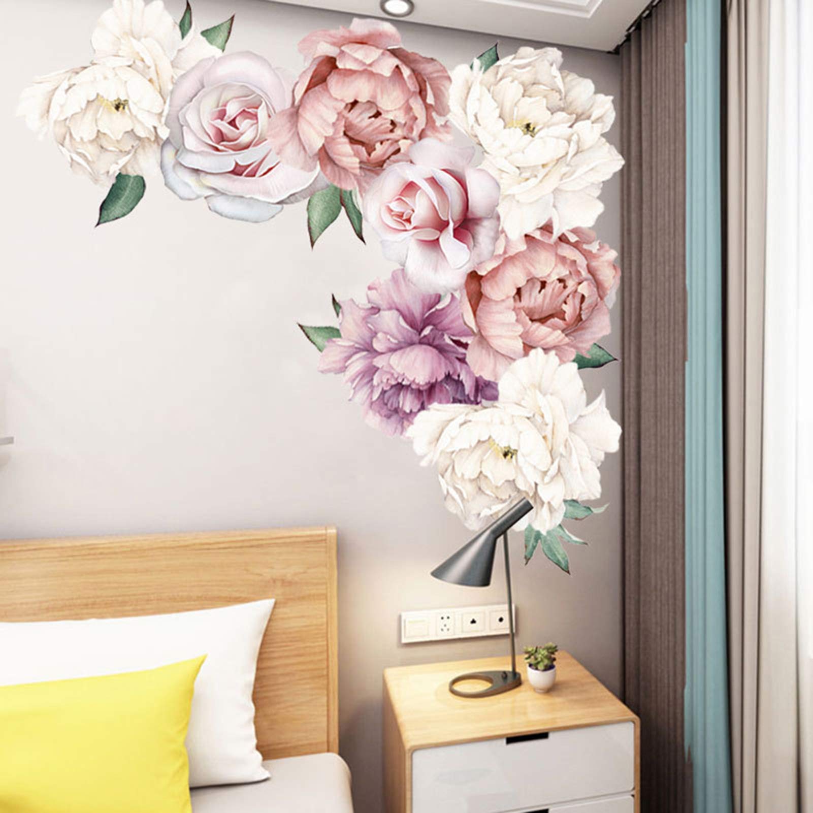 JYKFJ Peony Wall Decals - Floral Vinyl Wall Stickers for Home Decor, Peonies Roses Flowers Wall Art for Bedroom, Living Room, Nursery & Girls Room - Perfect for DIY Home Decoration & Interior Design