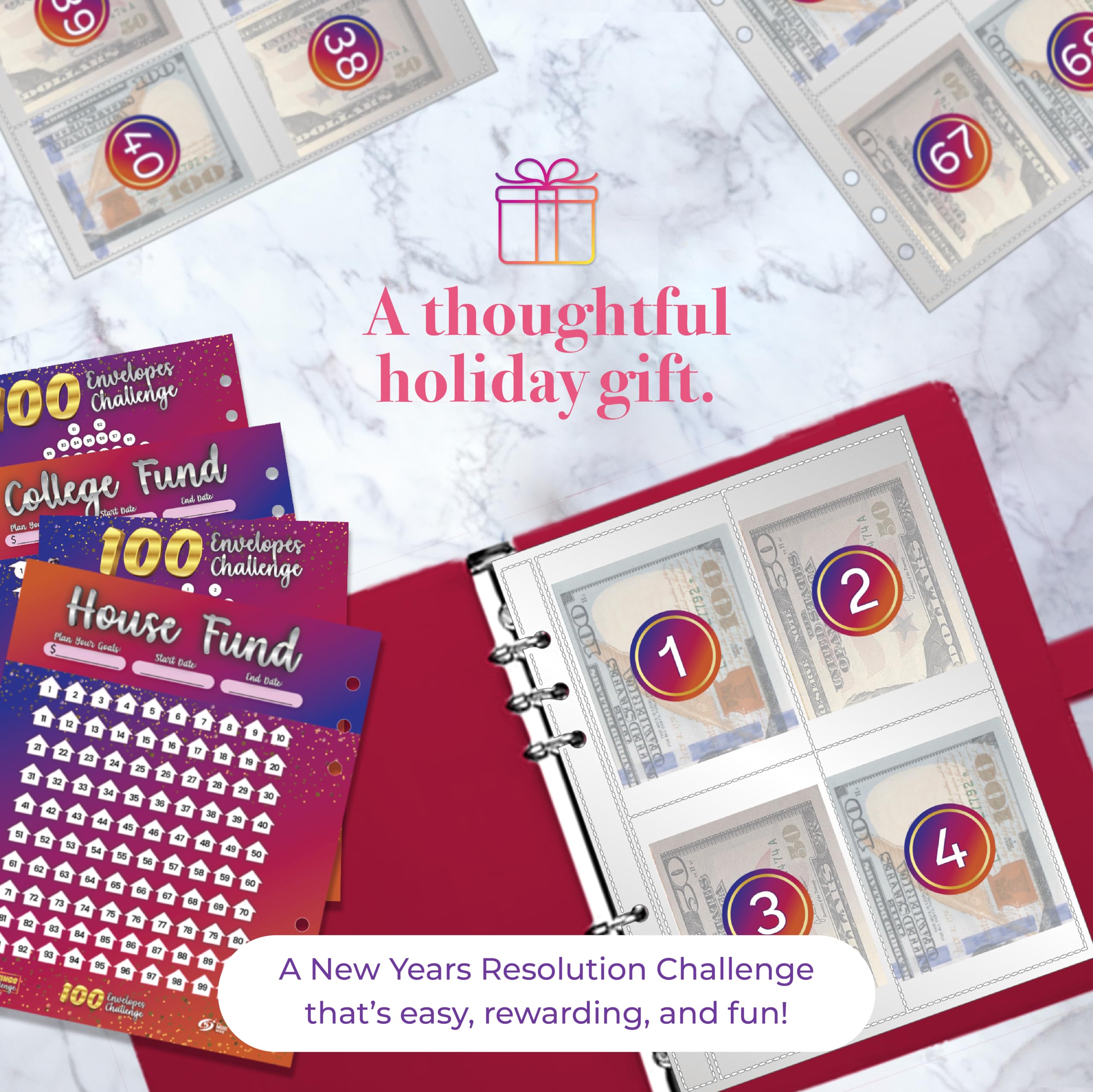 100 Envelope Money Saving Challenge Binder - Budget Tracker & Savings Organizer for $5050 in 100 Days | Fun Cash Envelope System for Financial Goals | Perfect for Home Budgeting, Emergency Funds & Debt Payoff (Pink)