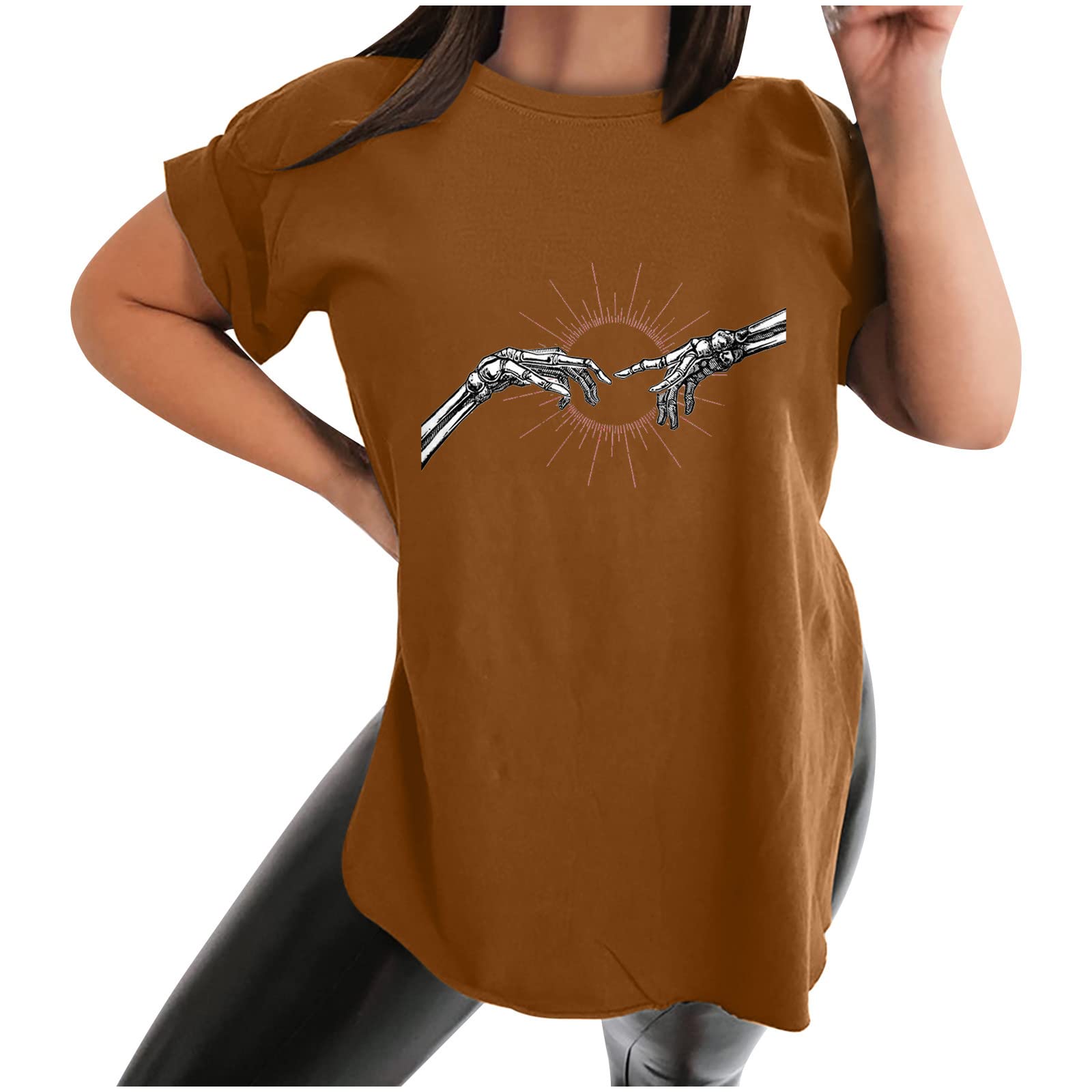 Stylish Women's Retro Print T-Shirt - Round Neck Short Sleeve Casual Top with Side Slit | Perfect for Date Night, Parties & Everyday Wear | Most Wished For Choice
