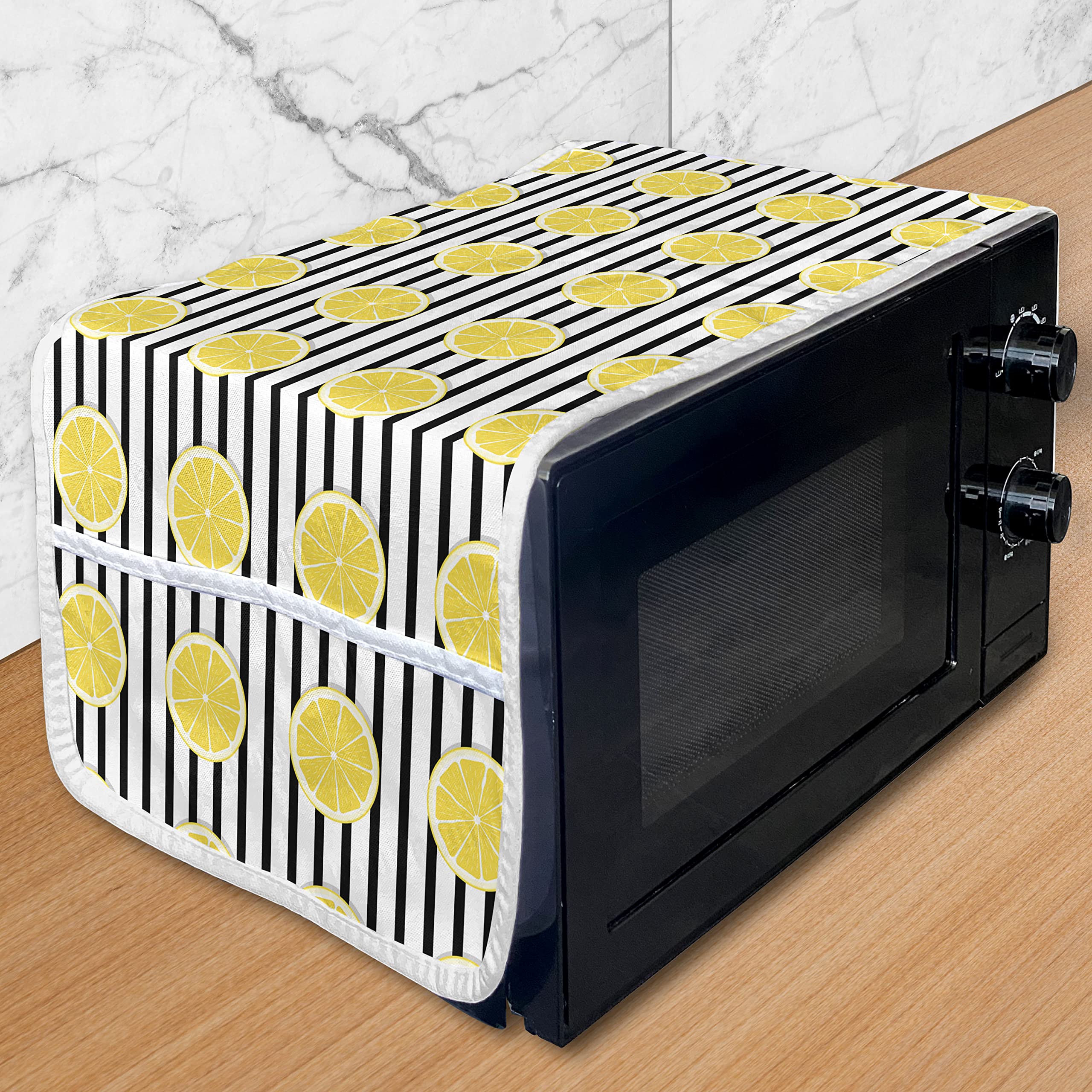 Ambesonne Lemons Microwave Cover - Waterproof Kitchen Organizer with Pockets, 36