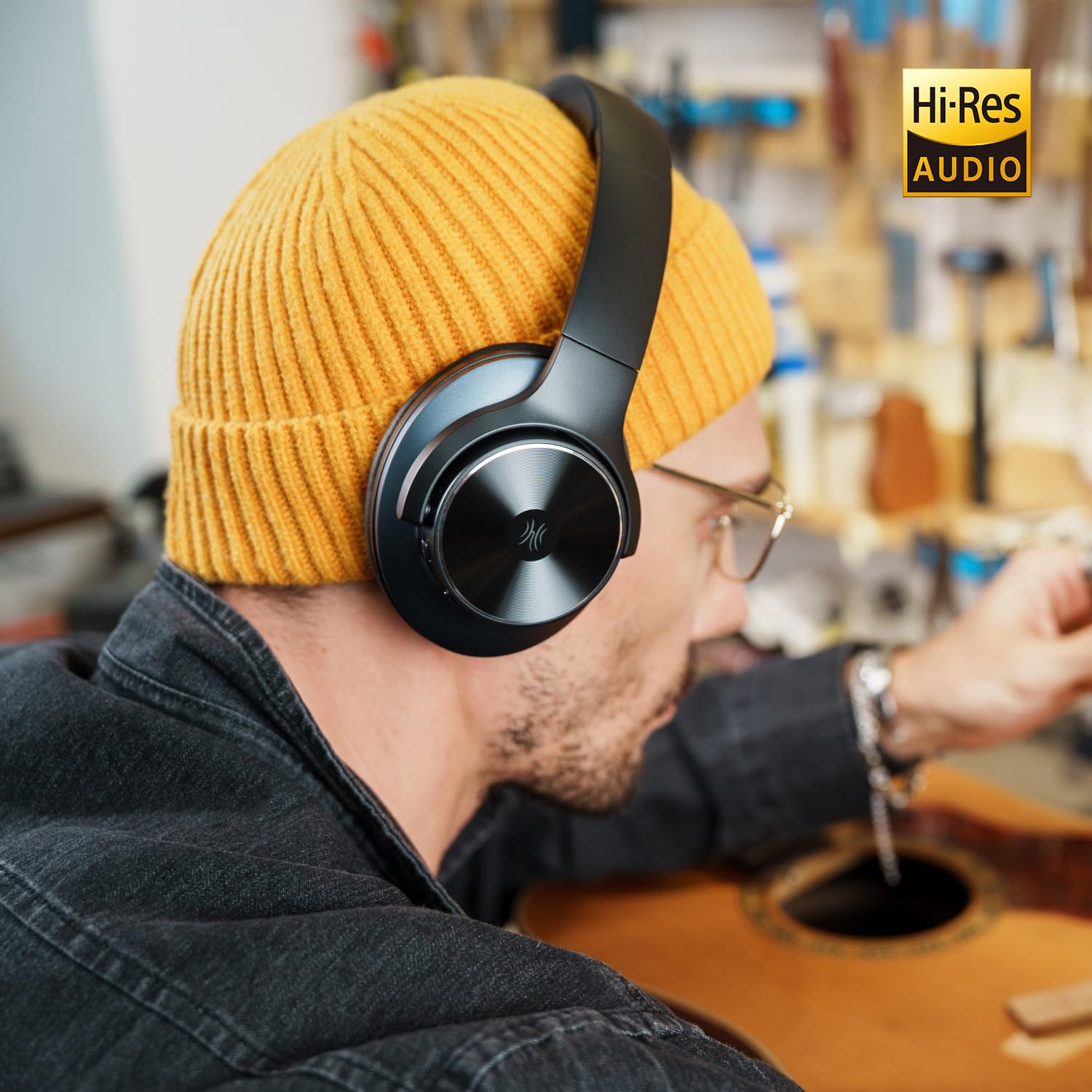OneOdio A10 Hybrid Active Noise Cancelling Wireless Bluetooth Headphones - Over Ear Hi-Res Audio with 50H Playtime, Deep Bass, 2-in-1 Wired/Wireless - Perfect for Travel, Home Office, Commuting & Gaming