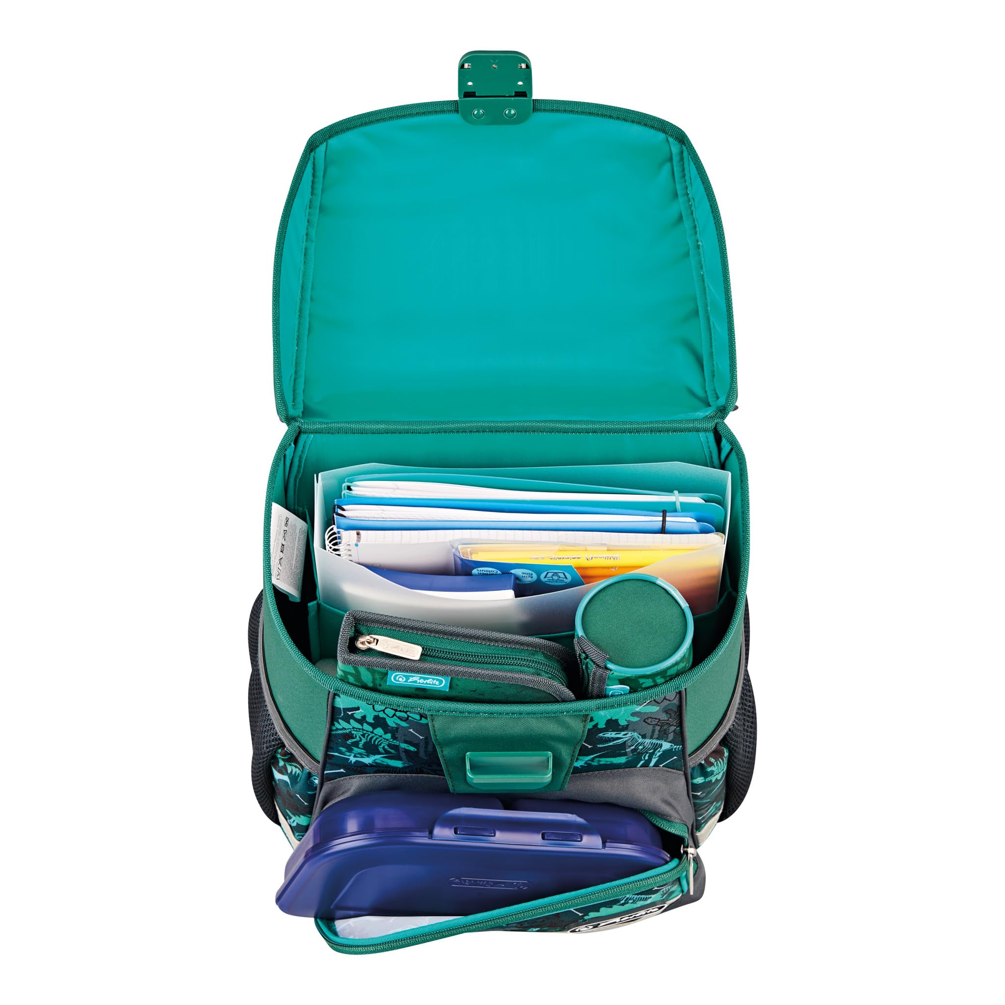 Herlitz Loop Plus Green Rex School Backpack for Kids - Lightweight, Durable & Ergonomic Design - Perfect for Elementary Students, Day Trips & Outdoor Adventures