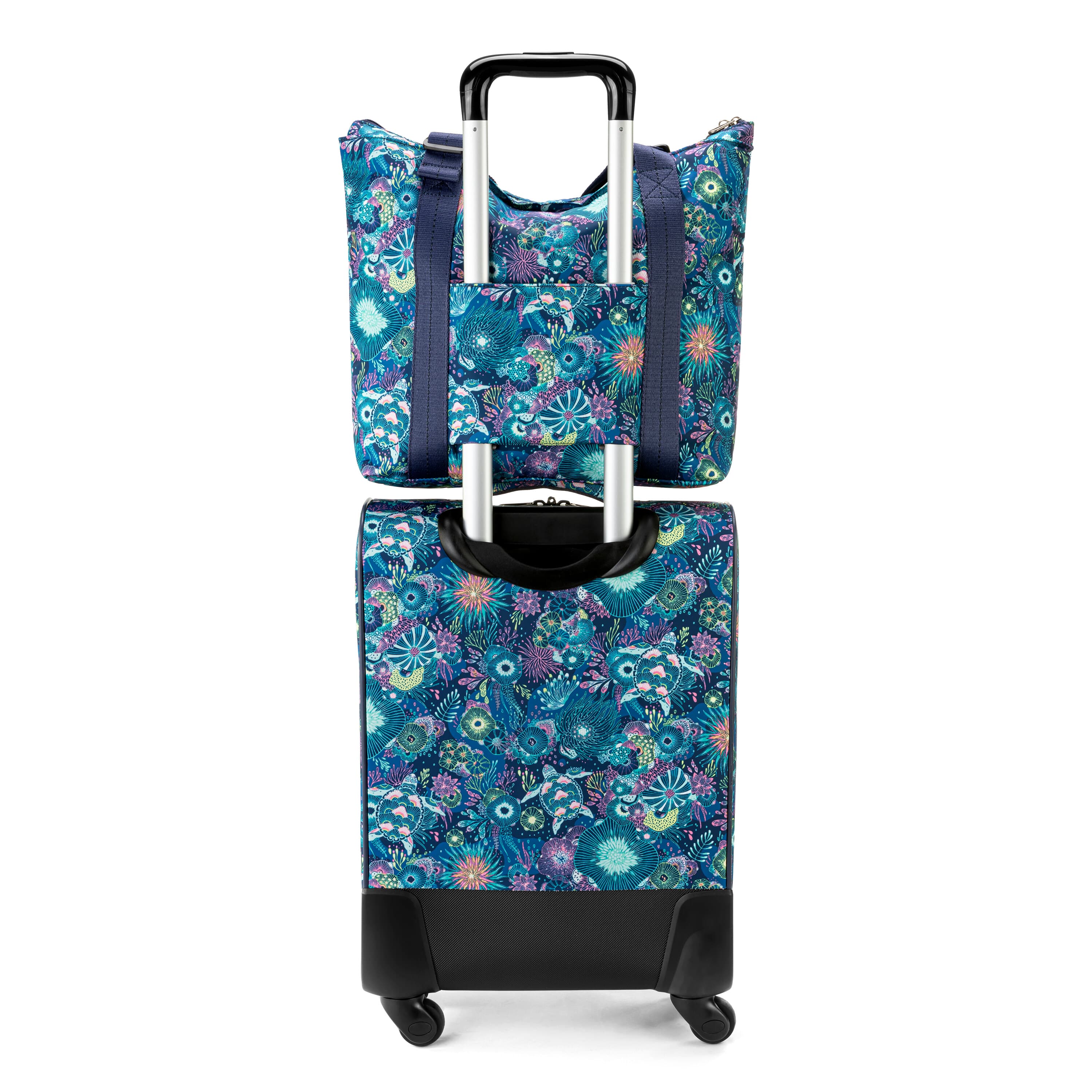 On The Go 21 Spinner Luggage Set - Eco-Friendly EcoTwill Fabric in Royal Blue Seascape - Perfect for Business Travel & Vacation Suitcase