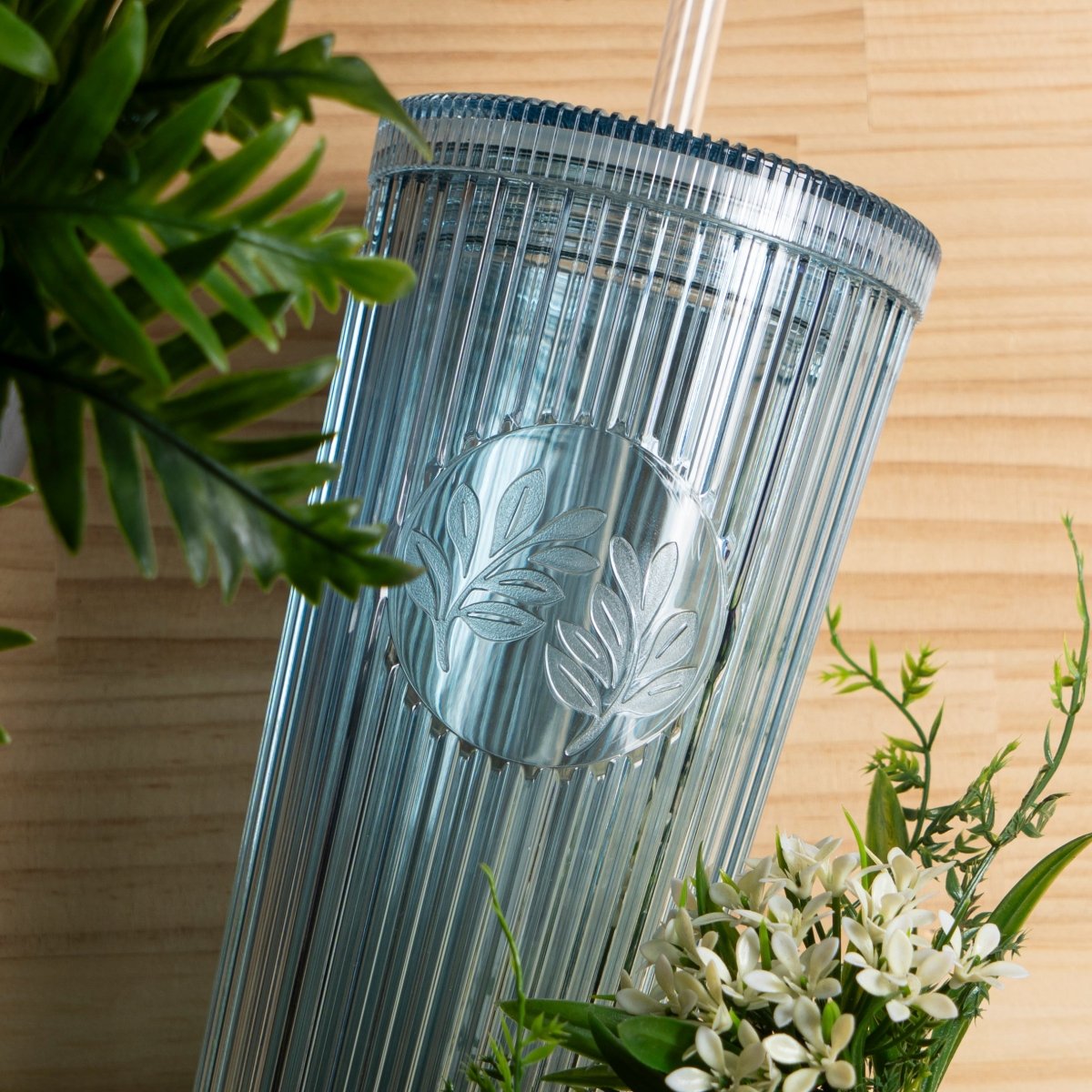 26oz Insulated Tumbler with Straw & Leak-Proof Lid - Cute Flower Silicone Straw Tips in Botanica Blue - Perfect for Iced Coffee, Smoothies & Outdoor Activities