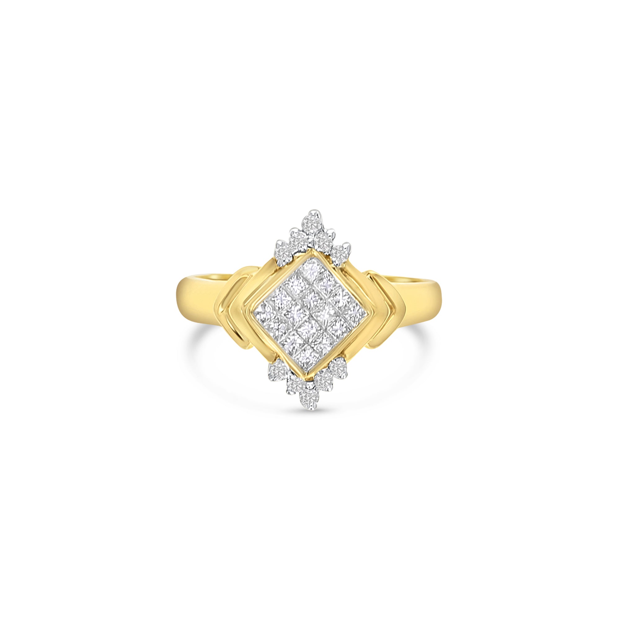 14K Yellow Gold Diamond Cluster Cocktail Ring 0.50cttw - Elegant Statement Jewelry for Parties, Weddings & Special Occasions