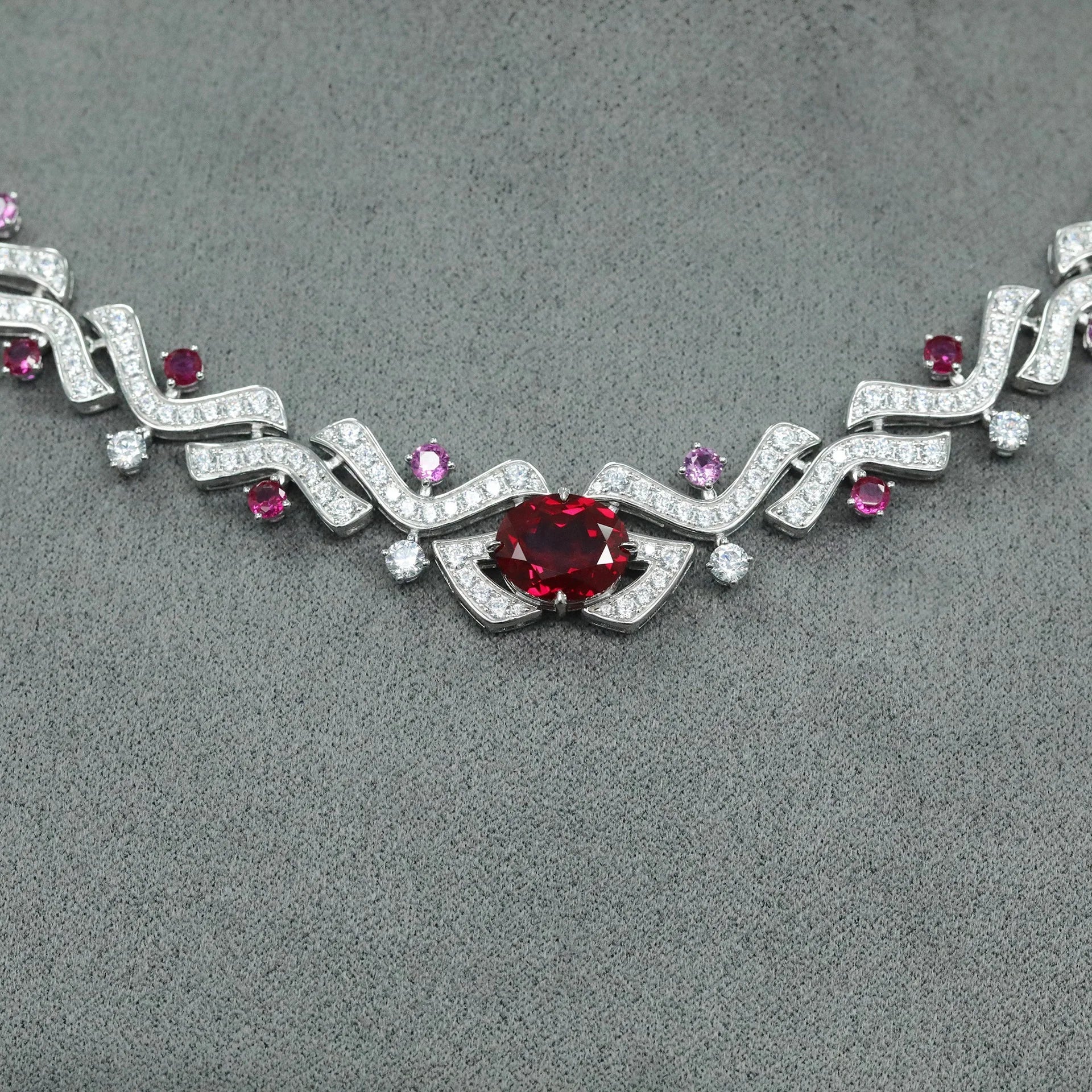 Vintage 925 Sterling Silver Lab Sapphire & Ruby Gemstone Cocktail Necklace - Elegant Fine Jewelry for Women | Anniversary, Birthday & Wedding Gift | Perfect for Date Night, Party & Special Occasions