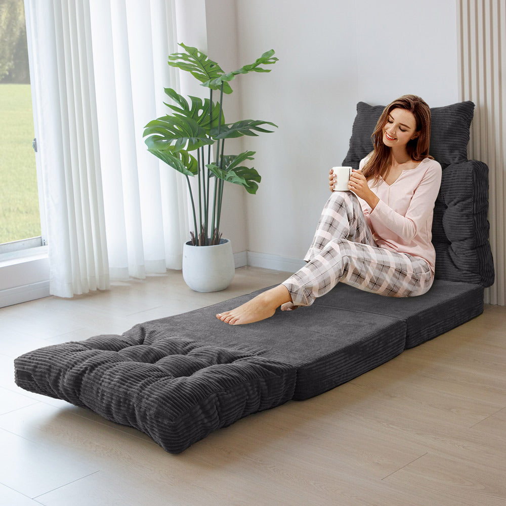 MAXYOYO Tufted Bean Bag Sofa Bed with Pillows - Foldable Floor Couch for Living Room, Bedroom & Dorm - Dark Grey - Perfect for Lounging, Gaming & Relaxation