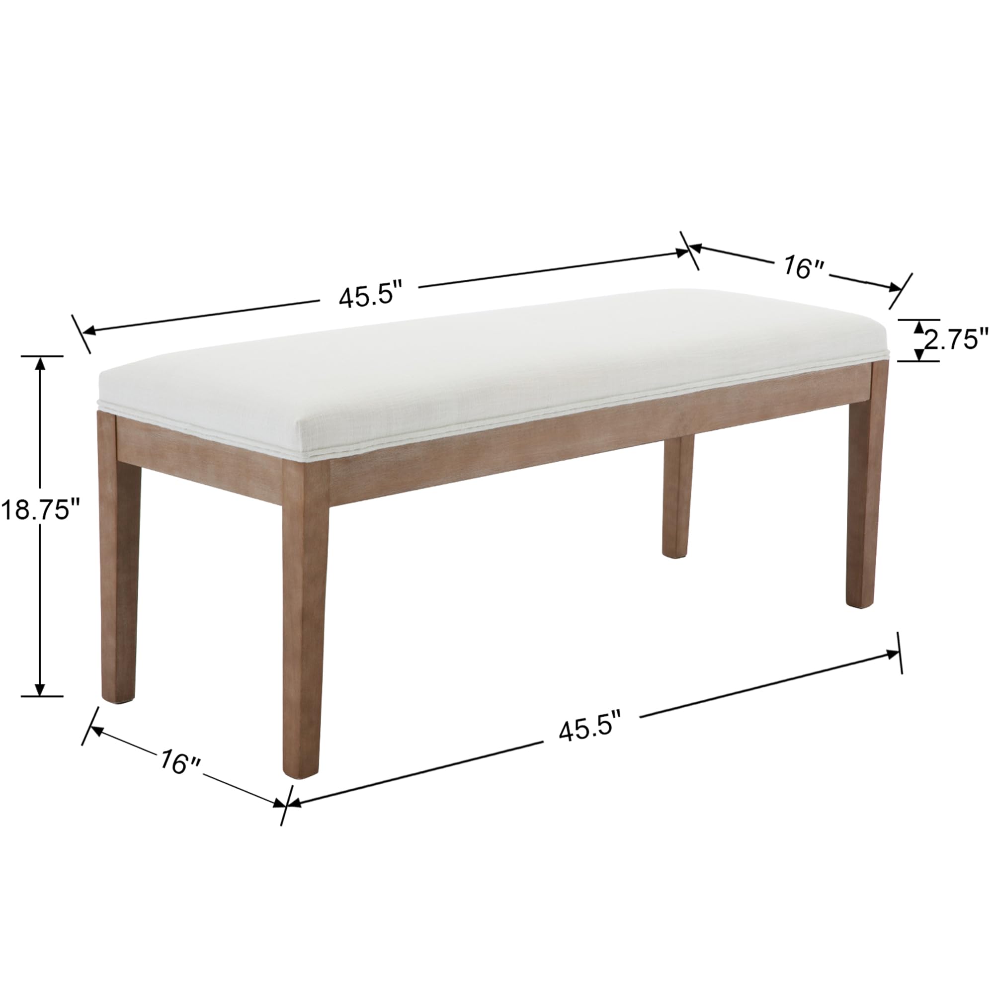 Farmhouse Entryway Bench with Wood Legs - Upholstered Shoe Storage Bench for Hallway, Porch, Bedroom, Dining Room - Linen Fabric, Beige - Perfect for Small Spaces, Mudroom Organization & Cozy Home Decor
