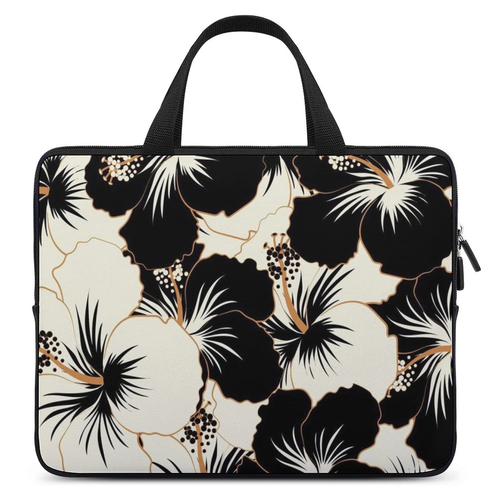 Stylish Black & White Hibiscus Waterproof Laptop Bag - Slim Business Briefcase for 15.6 Inch Laptop - Perfect for Office, Travel & School