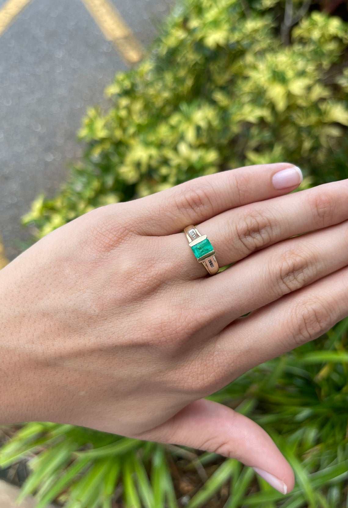 0.92tcw Colombian Emerald Cut & Diamond Accent Ring 14K Gold - Elegant Wedding, Engagement, Anniversary Jewelry Gift for Women