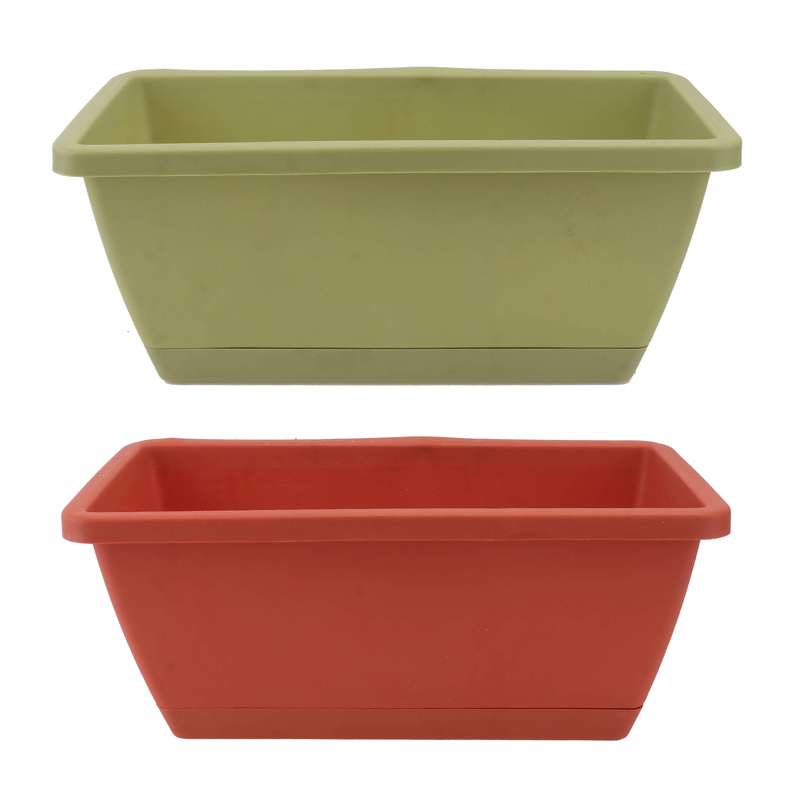 DOITOOL 2-Pack Plastic Flower Pots for Plants - Red & Green Planters for Indoor/Outdoor Gardening, Vegetables, Herbs, Succulents - Perfect for Home Decor, Balcony, Patio, and Garden Use