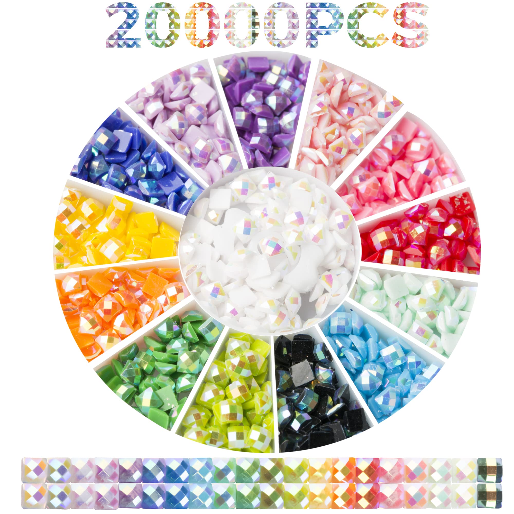 20,000PCS AB Diamond Painting Beads - 20 Colors Square Diamond Drills, 2.5MM Flatback Rhinestones for Diamond Art, Bead Art, Nail Crafts - Perfect for DIY Home Decor, Scrapbooking & Gift Making