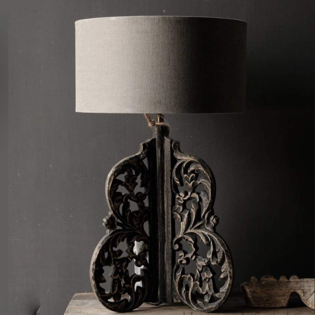 IAOHUO European Style Hand-Carved Wooden Table Lamp - Vintage Bedside Lamp for Study, Office & Living Room - Classic Art Desk Light with Retro Design for Home Decor