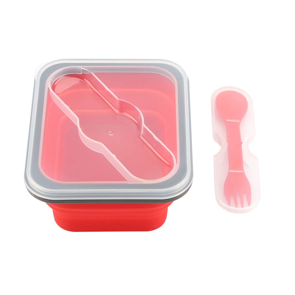 Aramox 600ml Collapsible Silicone Lunch Box - Red Portable Food Storage Container, Microwave & Dishwasher Safe Bento Box for Office, School, Picnics & Travel