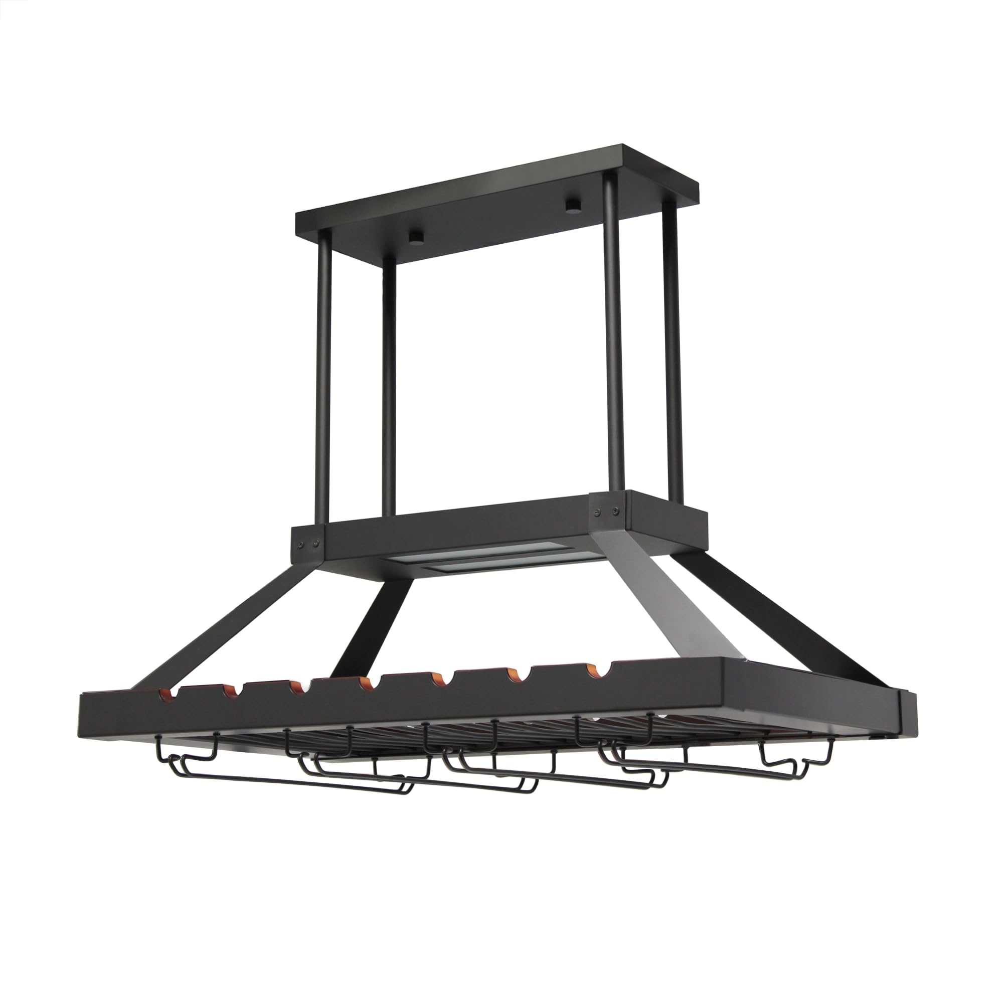Elegant WR1000-ORB Kitchen Island Pendant Light with Wine Rack - Oil Rubbed Bronze LED Chandelier for Bottle & Glass Storage Display | Perfect for Dining Room, Bar, and Modern Kitchen Lighting
