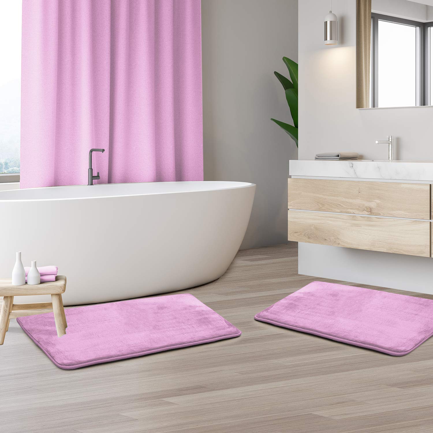 Clara Clark Memory Foam Bath Mat Set of 2 - Ultra Soft Non-Slip Bathroom Rug, Super Absorbent & Fast Drying - 17x24 Inch Machine Washable Shower Mats (Lavender) for Bathroom Safety & Luxury Comfort