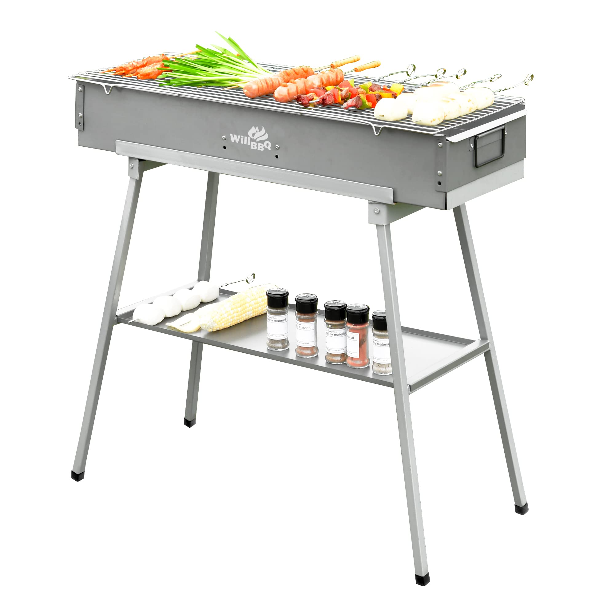 Premium Portable Charcoal Grill - Commercial Quality Hibachi BBQ for Lamb Skewers, Camping & Backyard Cooking - Foldable Design (31.6x10.3x5.1 Inch) - Perfect for Garden Parties, Picnics, Travel & Outdoor Adventures