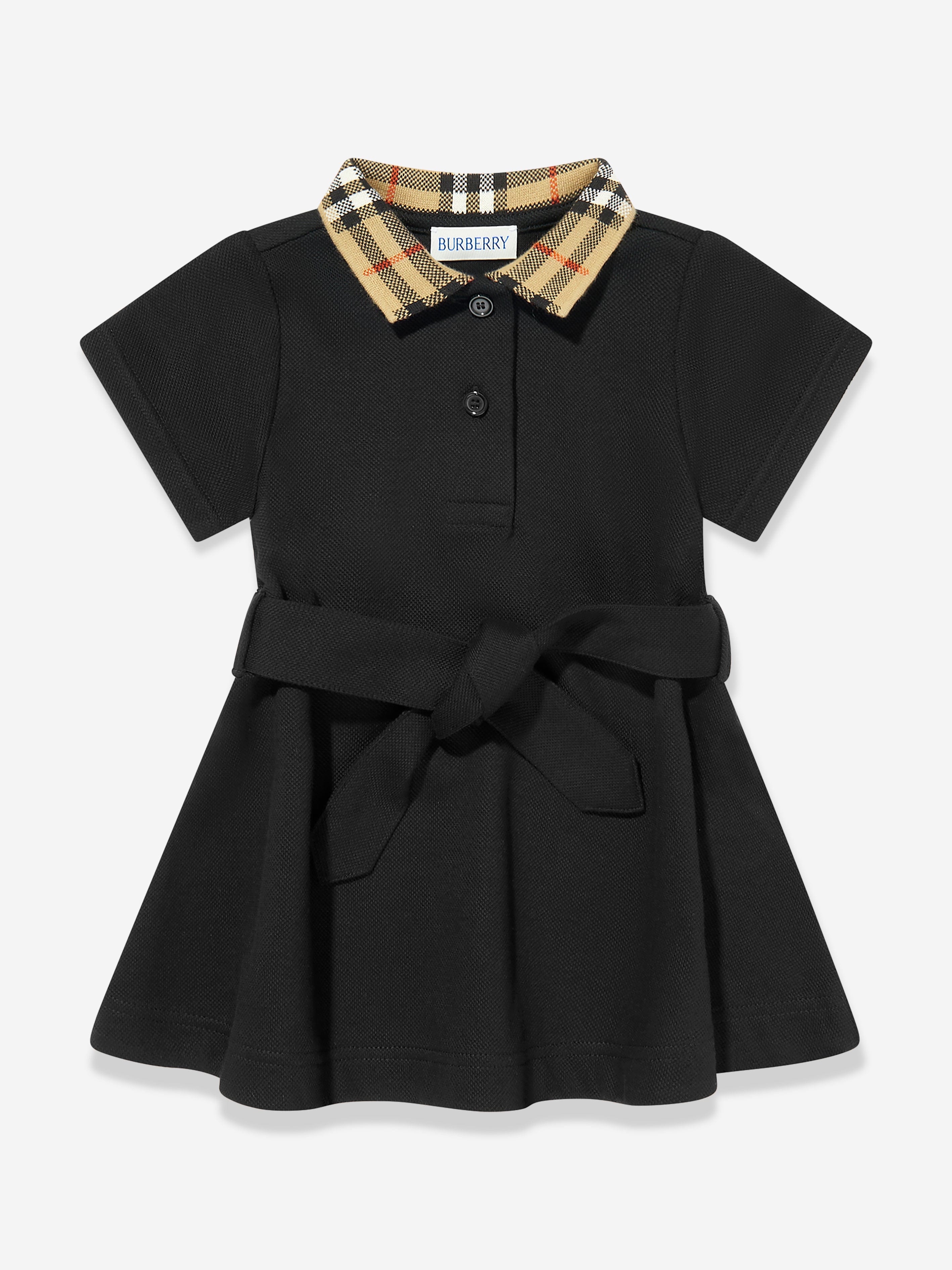 Baby Girls Astrid Check Collar Jersey Dress - Black | Soft Cotton Comfort Dress for Toddlers & Infants | Perfect for Playdates, Parties & Family Photos