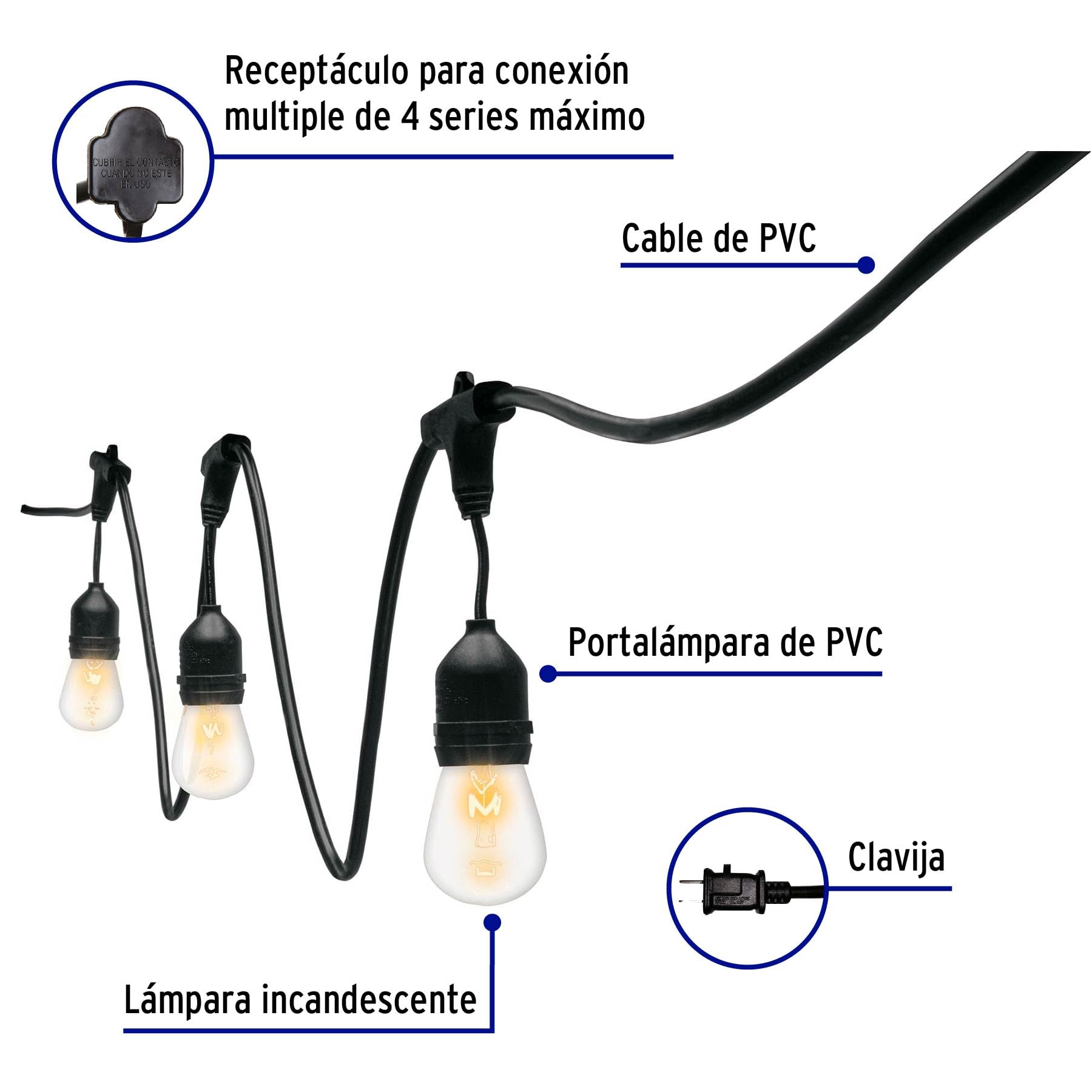 12 Pack Outdoor Incandescent String Lights - 7.3 Meters/24ft Warm White Bulbs for Patio, Garden, Backyard & Christmas Decoration