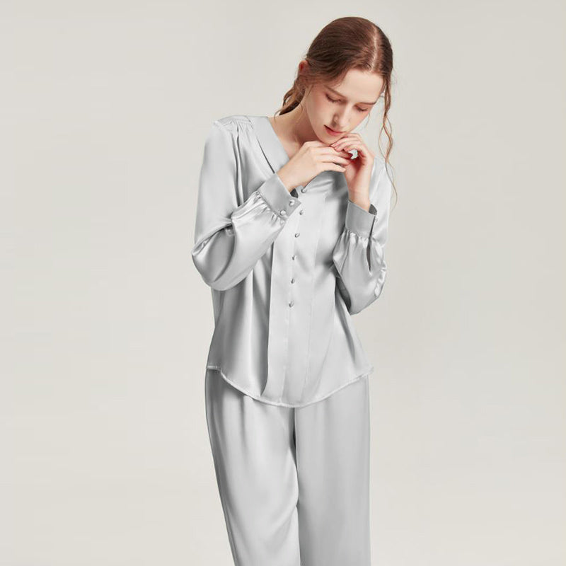 Luxury Silk V-Neck Nightgown for Women - Elegant Sleepwear & Loungewear - Perfect for Bridal, Honeymoon & Relaxing at Home