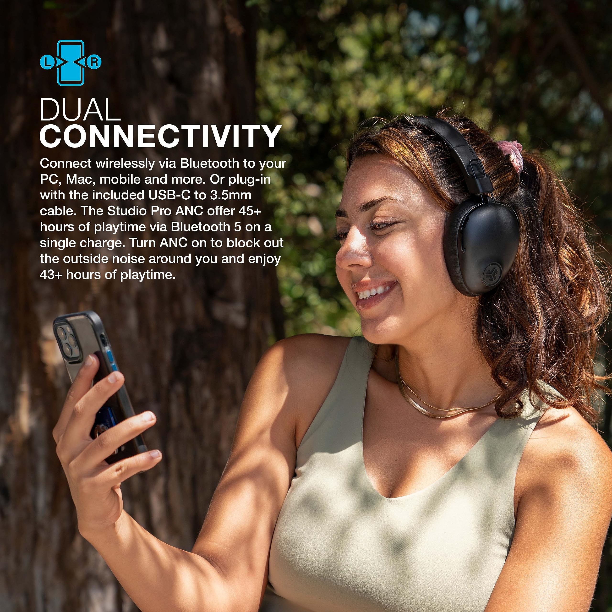 JLab Studio Pro ANC Wireless Bluetooth Over-Ear Headphones - 45+ Hours Playtime, Active Noise Cancelling, EQ3 Sound, Comfortable Memory Foam Ear Cushions - Perfect for Travel, Work & Music Lovers (Black)