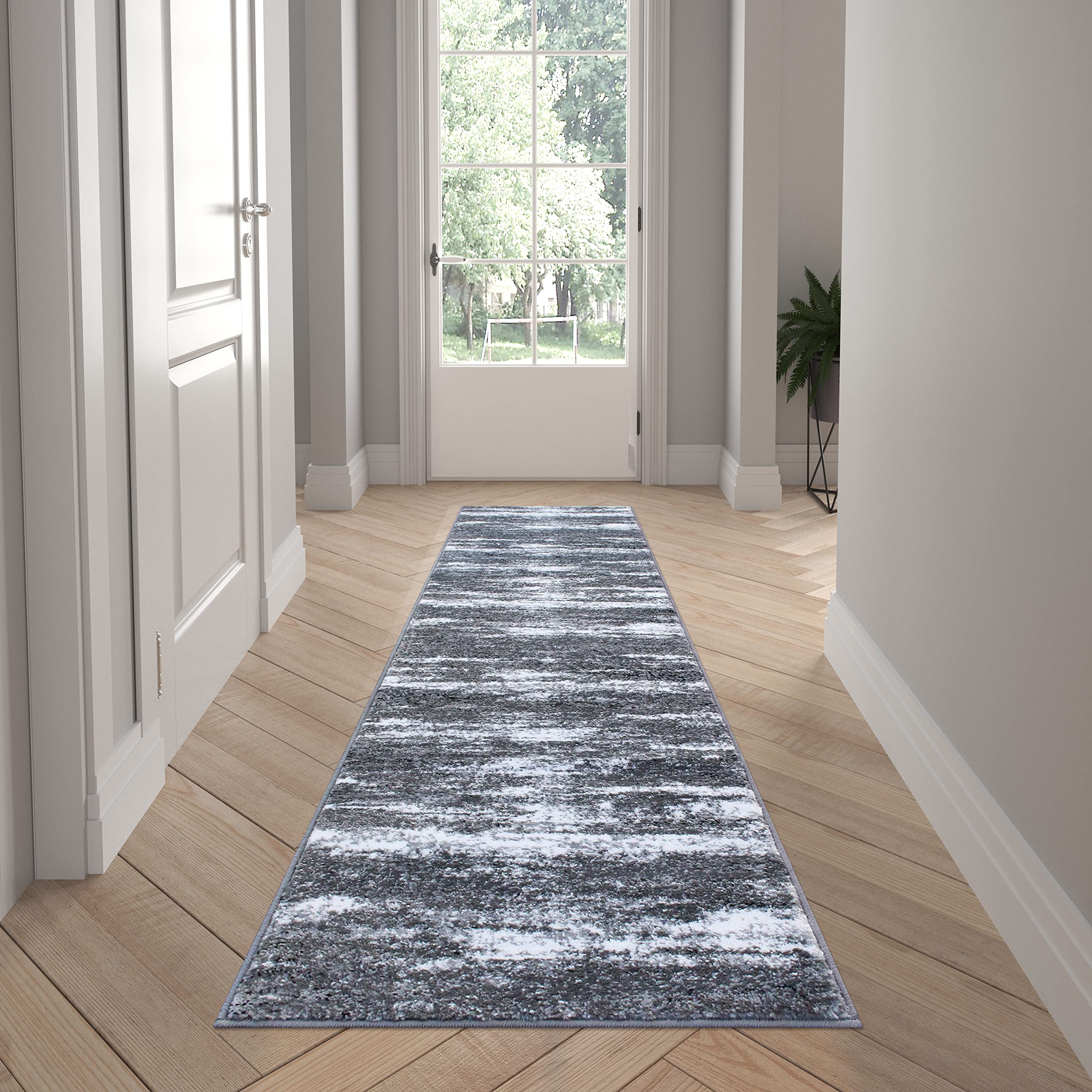 EMMA + OLIVER Helix Olefin Accent Rug 2x7 - Scraped Look Swirl Pattern Plush Pile with Jute Backing - Moisture & Stain Resistant Easy Care Rug - Perfect for Living Room, Bedroom or Entryway Decor