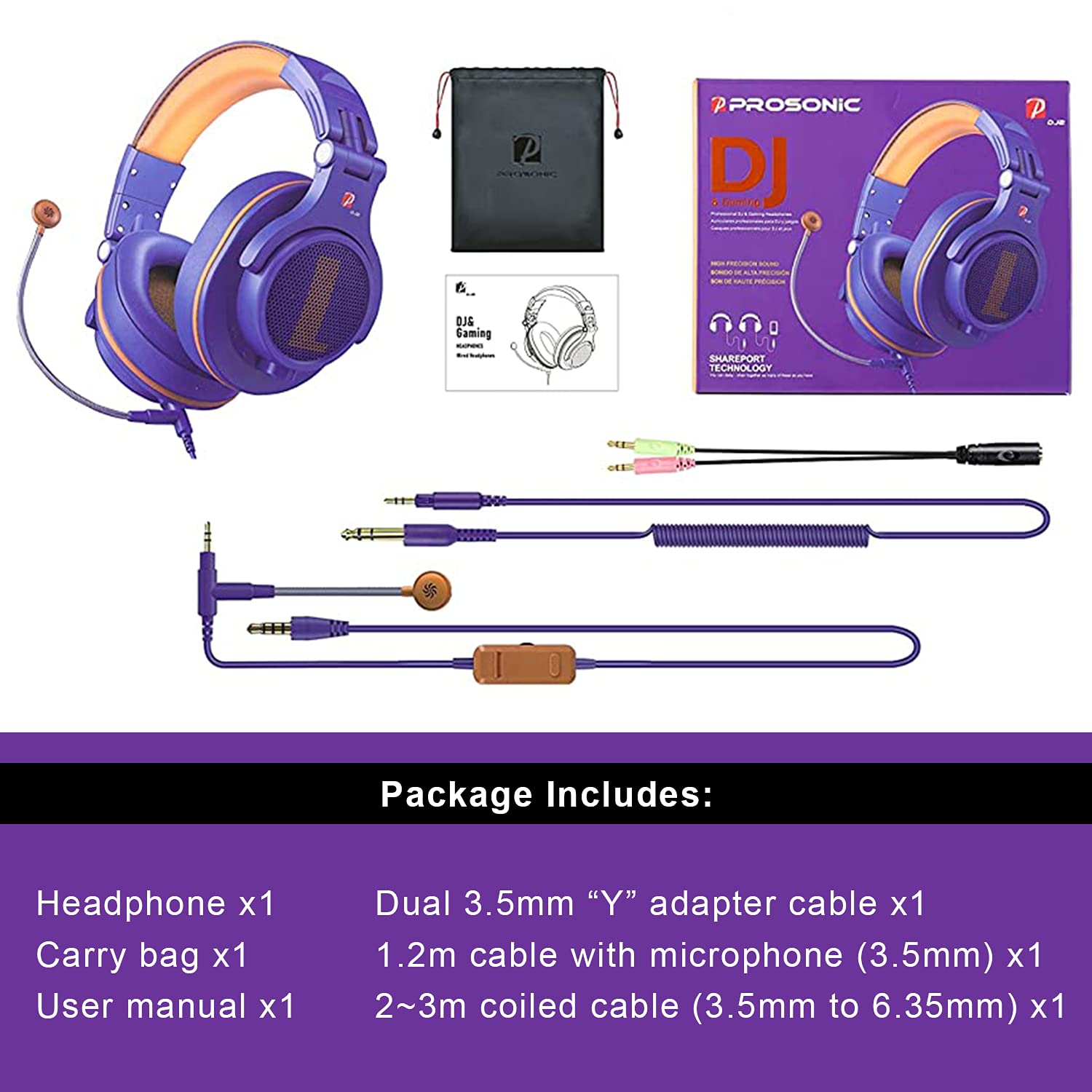 Prosonic DJ2KG Professional Wired Over-Ear Headphones with Boom Mic - Noise Cancelling Gaming Headset for PC, PS4, Xbox One | Perfect for Business Meetings, Skype, Zoom, Discord & Podcasting | Includes SharePort & Volume Control (Black) - Ideal for Remote Work, Online Classes & Multiplayer Gaming