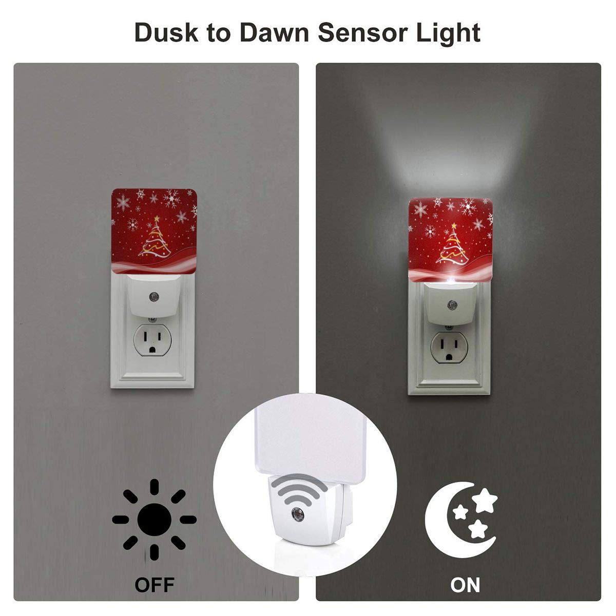 2-Pack Christmas Tree Snowflake LED Night Light with Auto Dusk to Dawn Sensor - Plug-in Bedside Lamp for Kids, Girls, Boys & Adults - Perfect for Bedrooms, Nurseries, Hallways & Holiday Decor