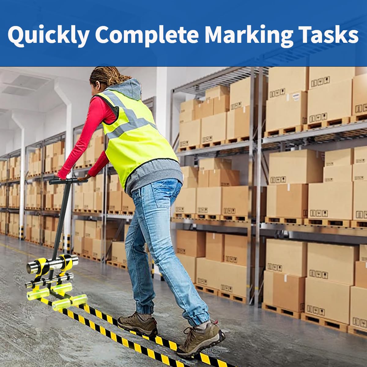 Professional Playing Field Line Striping Machine & Basketball Court Marking Kit with Circle Drawing Tool - Upgraded Wide Floor Tape Applicator for Road Warning, Warehouse, Parking Lot | Perfect for Sports Courts, Industrial Safety & Parking Lot Marking