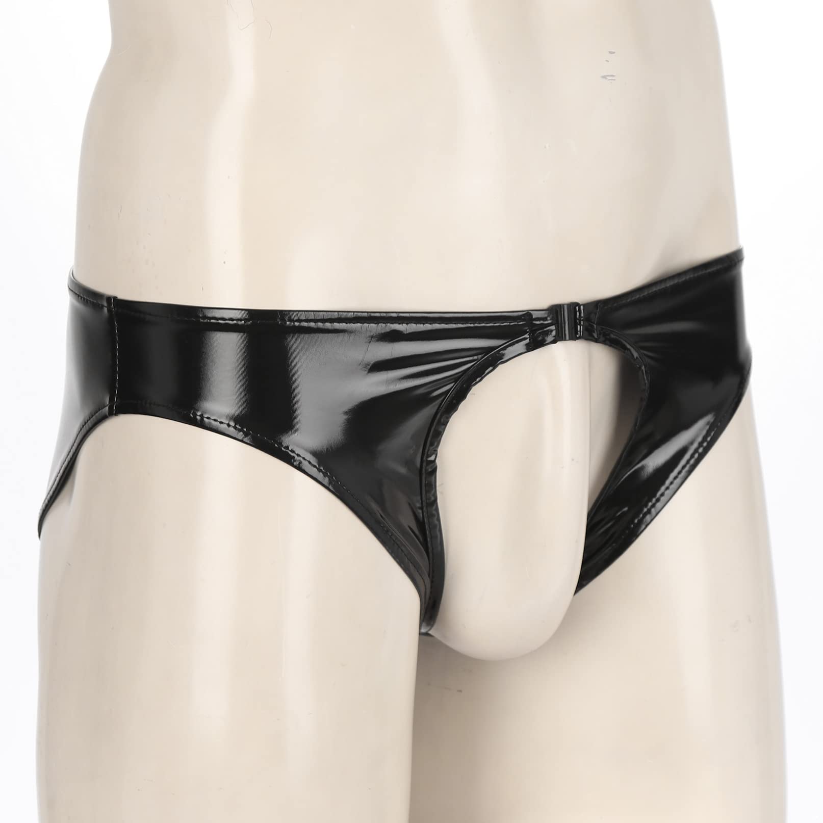 YiZYiF Men's Low Waist Vinyl Boxer Briefs with Button Fly & Bulge Pouch - Sexy Underwear for Men, Lingerie Shorts - Perfect for Roleplay, Nightwear and Intimate Moments