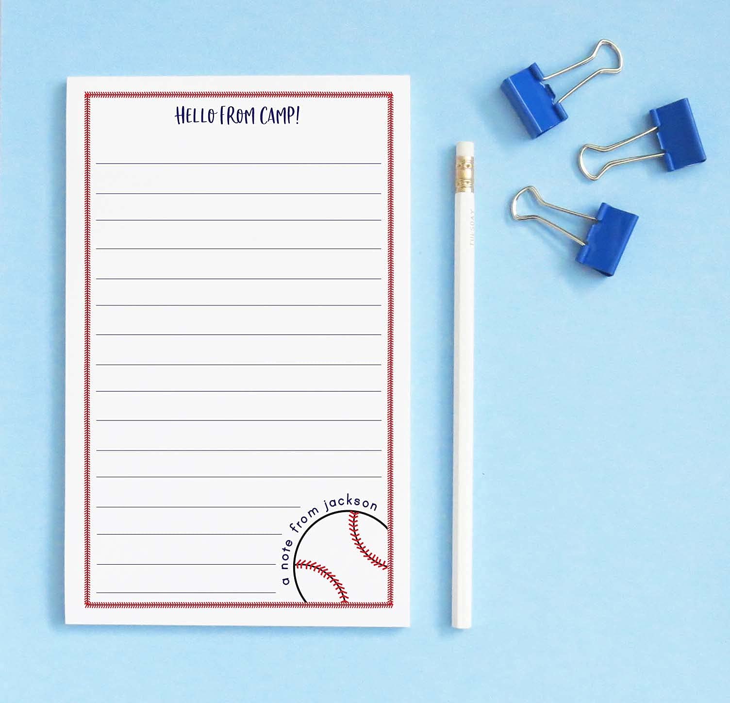 Personalized Baseball Stationery Set - 50 Sheets & Envelopes for Sports Camp
