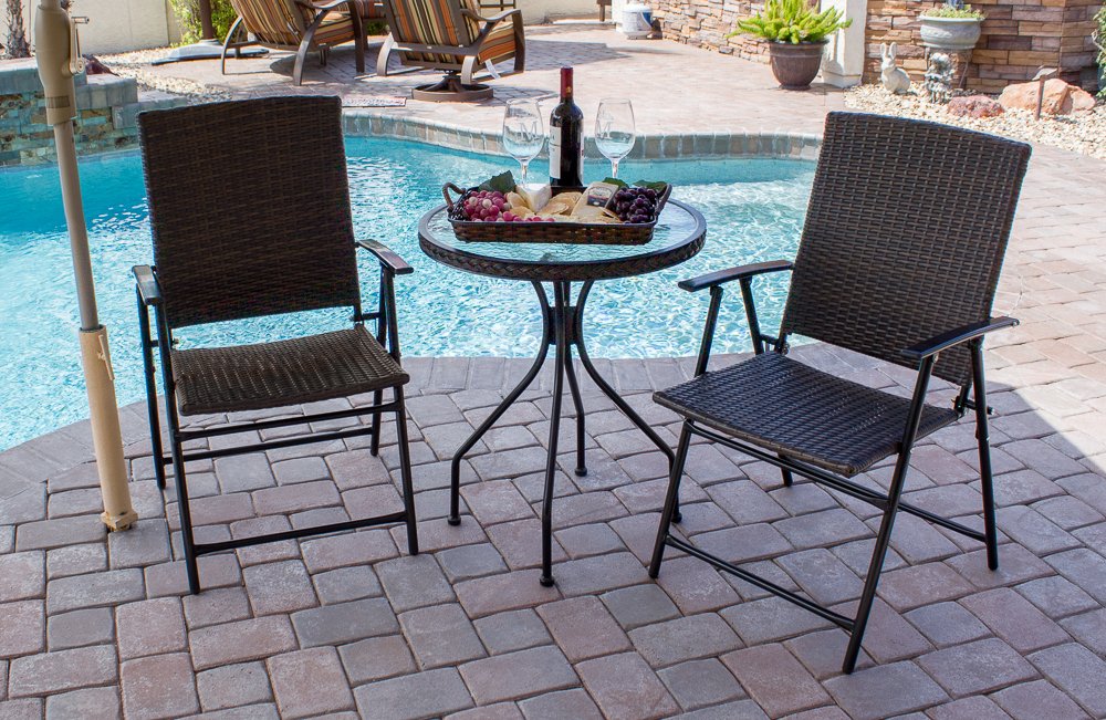 Hiland AW-085 3-Piece Woven Brown Rattan Patio Furniture Set - Perfect for Outdoor Garden, Poolside, and Backyard Relaxation