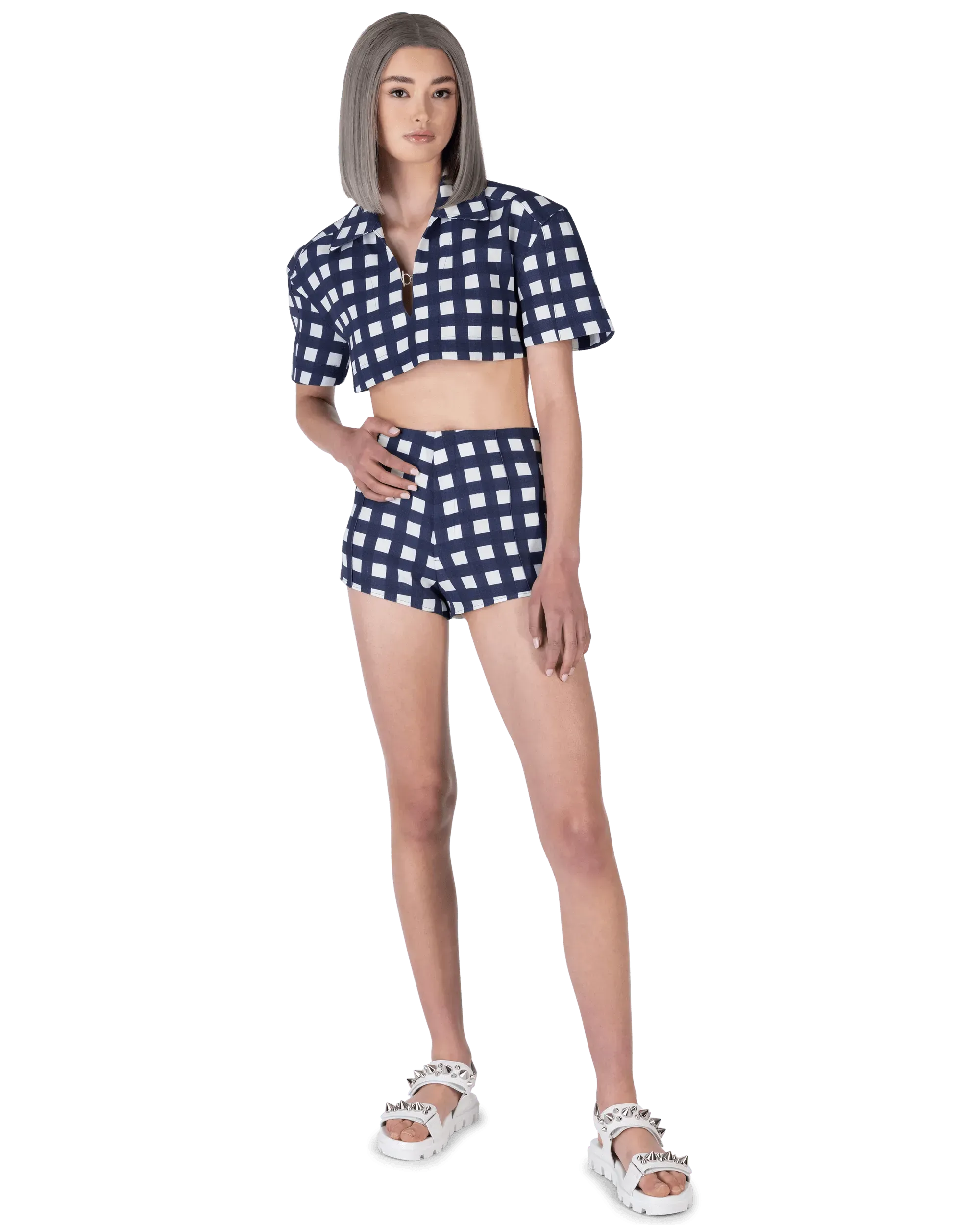 Limao Check Tailored Short Shorts for Women - High Waist Denim Hot Pants - Summer Fashion Stretch Comfort Fit - Perfect for Beach, Party & Casual Outings