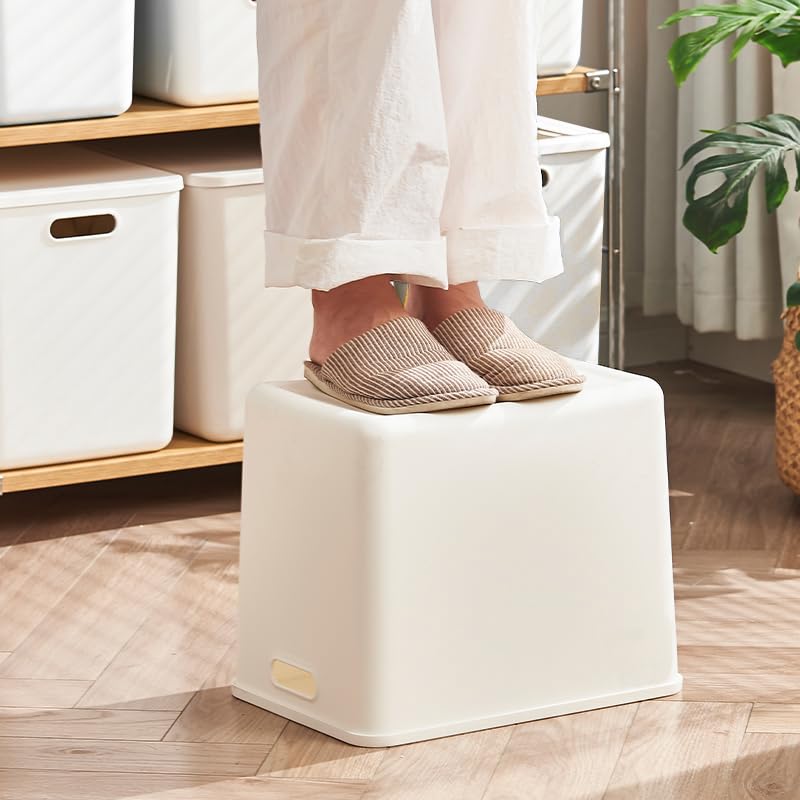 4-Pack Large White Plastic Storage Bins with Lids & Handles - Organizer Baskets for Toys, Baby Clothes, Snacks | Nursery, Playroom, Bedroom, Office & Closet Organization