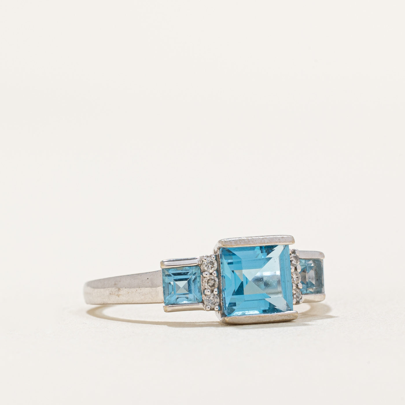 1.50ctw Three Stone Princess Cut Topaz & Diamond Ring - 0.05ctw Diamonds | Size 7.25 | Elegant Engagement, Anniversary Gift for Her