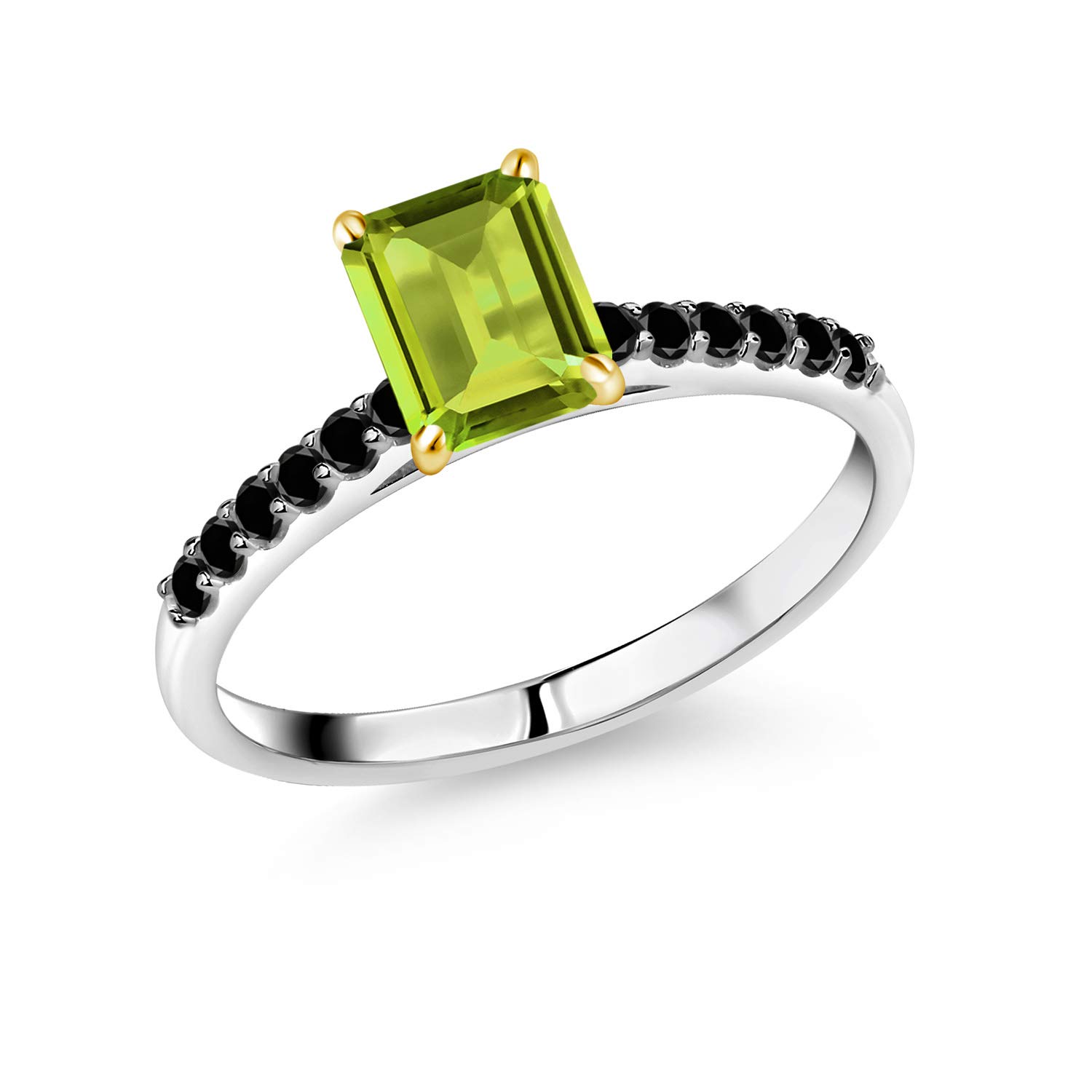 1.80 Ct Natural Green Peridot & Black Diamond Ring in 10K White Gold with Yellow Gold Prongs | Elegant Birthstone Jewelry for Women, Perfect for Engagement, Anniversary & Special Occasions