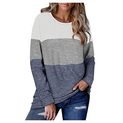 Women's Color Block Long Sleeve Round Neck Pullover Sweatshirt - Casual Comfort Tops for Fall & Winter, Gym, Lounge & Everyday Wear