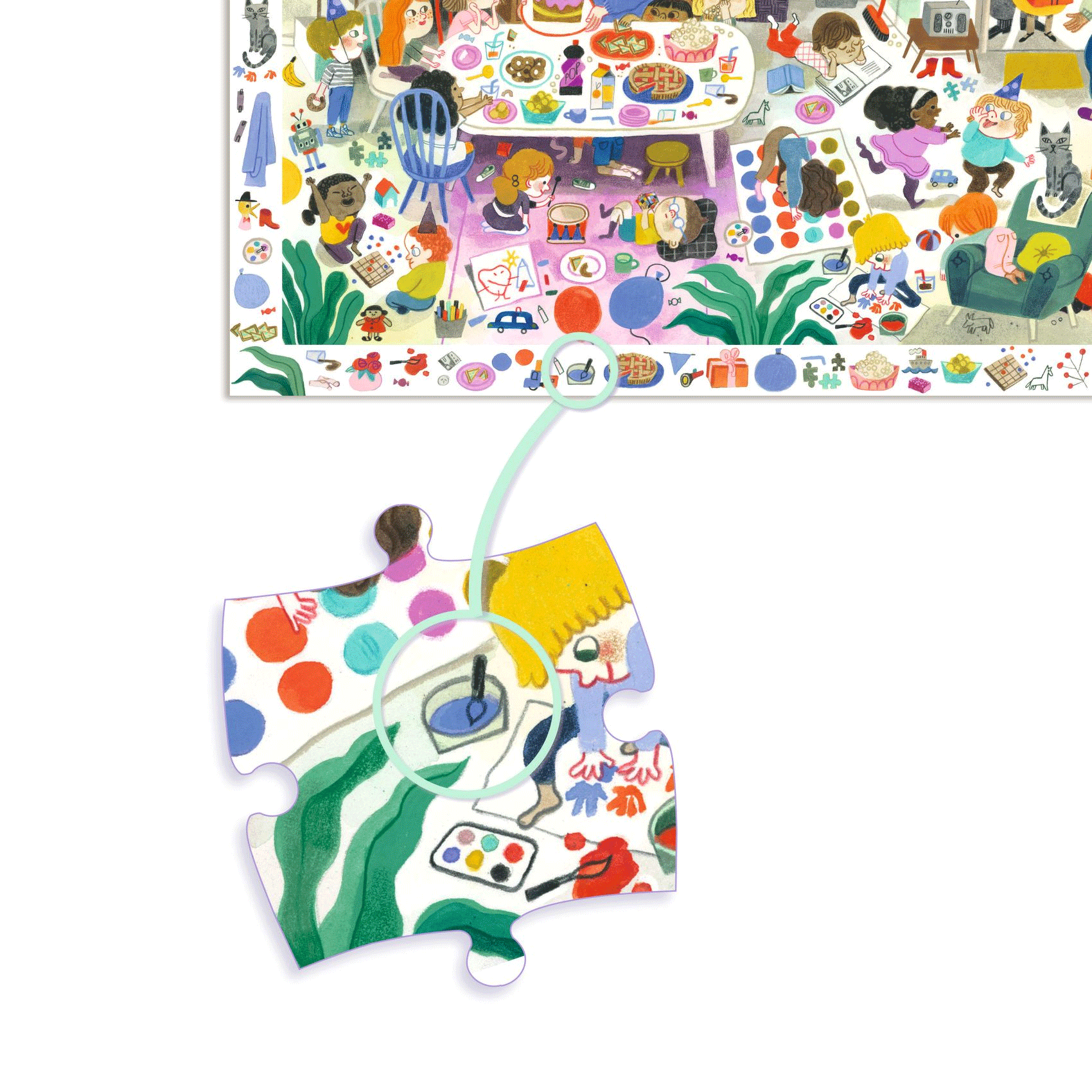 54-Piece Djeco Birthday Party Observation Puzzle - Fun & Educational Game for Kids' Birthday Parties, Family Gatherings & Classroom Activities