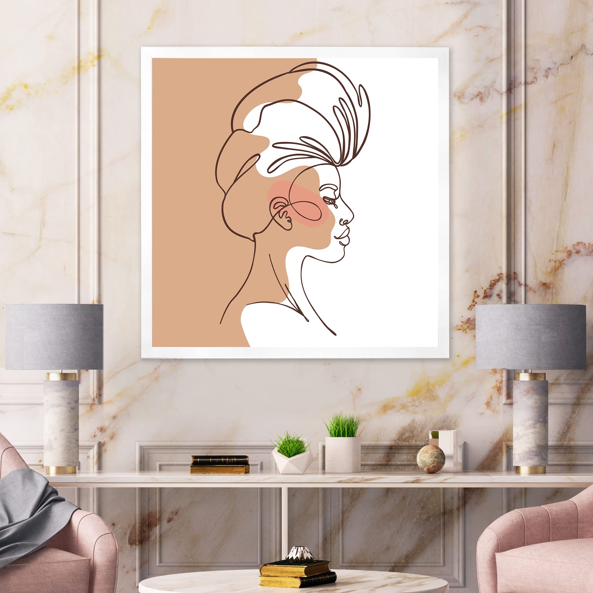 African American Woman Portrait Line Art - Modern Framed Wall Decor for Living Room, Bedroom & Office | Black & White Minimalist Art Print