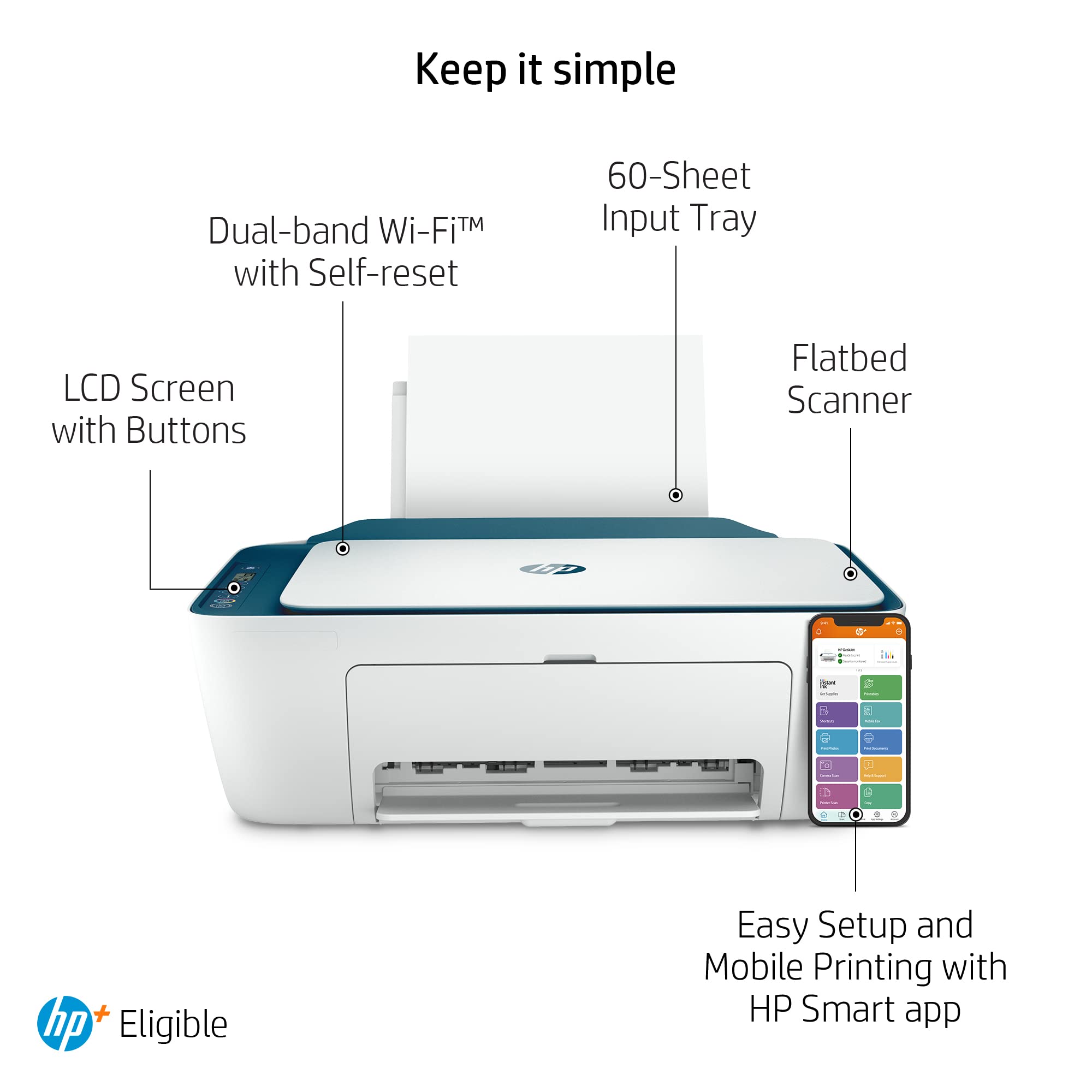 HP DeskJet 2721e All-in-One Wireless Color Printer with 6 Months Instant Ink | HP+ Enabled | Compact Home & Office Printer for Documents, Photos | White & Blue Design | Perfect for Remote Work & School Projects