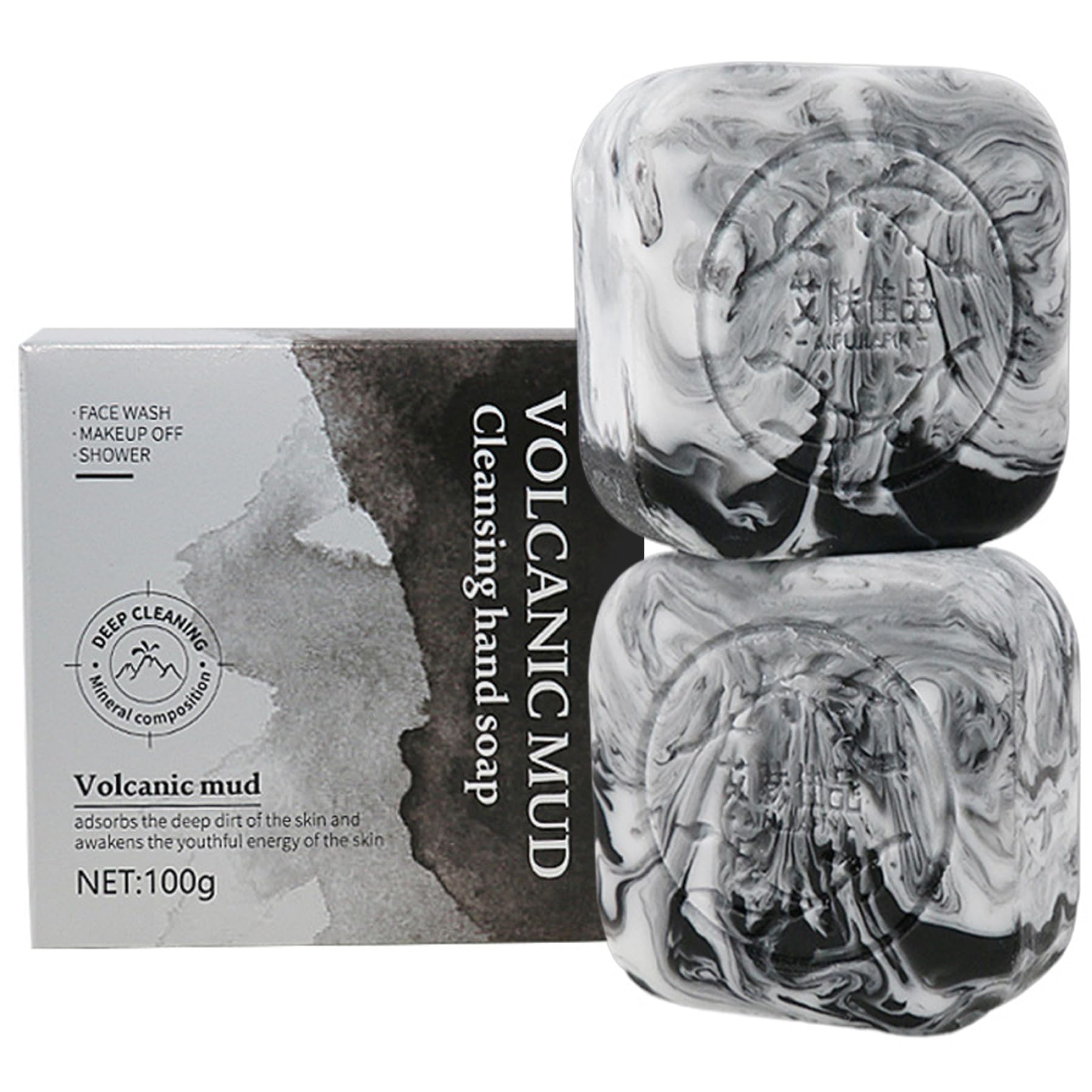2-Pack Natural Charcoal & Volcanic Clay Soap Bar (100g Each) - Deep Cleansing Acne Treatment for Men & Women - Oil Control, Moisturizing Black Soap for Face, Scalp & Body - Ideal for Daily Skincare & Acne-Prone Skin