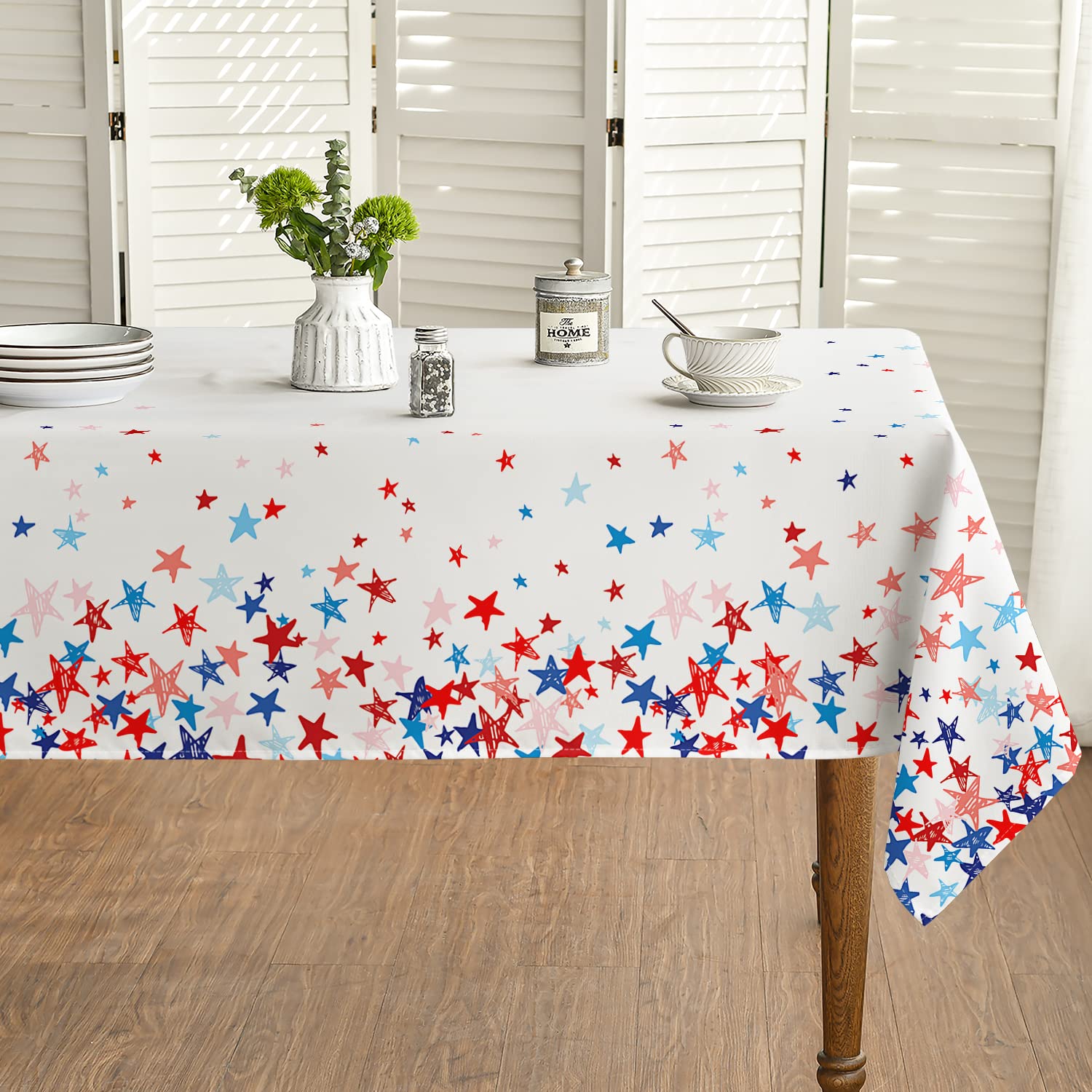 Horaldaily 4th of July Patriotic Tablecloth 60x84 Inch - Red White Blue Stars Design Independence Day Memorial Day Picnic Party Decor - Perfect for Outdoor BBQ, Family Gatherings & Holiday Celebrations