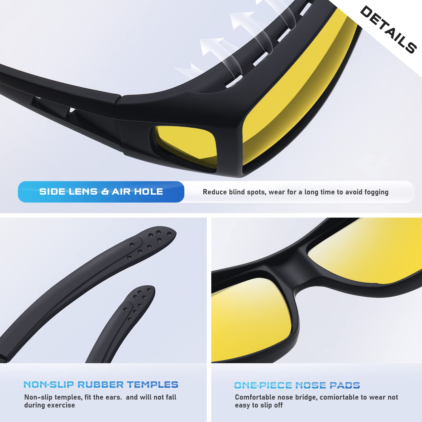 Night Vision Driving Glasses - Polarized Fit Over Sunglasses for Men - Perfect for Night Driving & Outdoor Activities