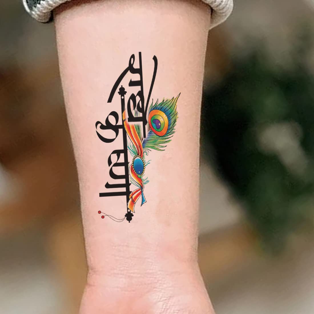 Waterproof Peacock Feather & Radha Krishna Temporary Tattoos for Men & Women - Colorful Body Art for Festivals, Parties & Spiritual Events
