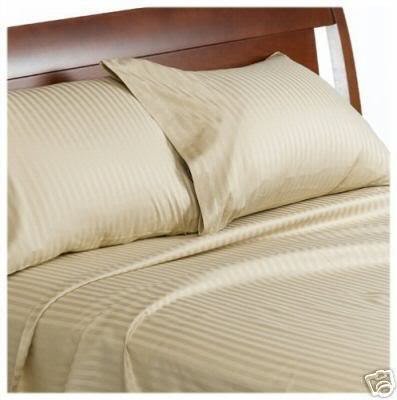 4-Piece 1000 Thread Count 100% Egyptian Cotton King Size Bed Sheet Set with 2 Pillowcases - Soft Luxury Beige Striped Sheets for Ultimate Comfort & Breathability - Perfect for Master Bedroom, Guest Room & Hotel Use