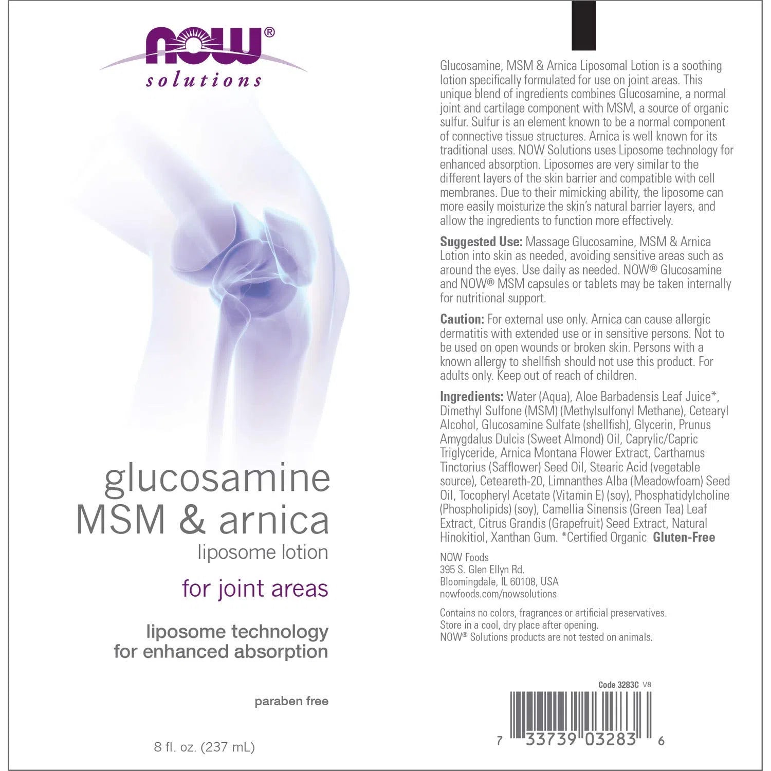 NOW Glucosamine, MSM & Arnica Liposome Lotion for Joint Pain Relief - Supports Mobility & Comfort - Perfect for Athletes & Active Lifestyles
